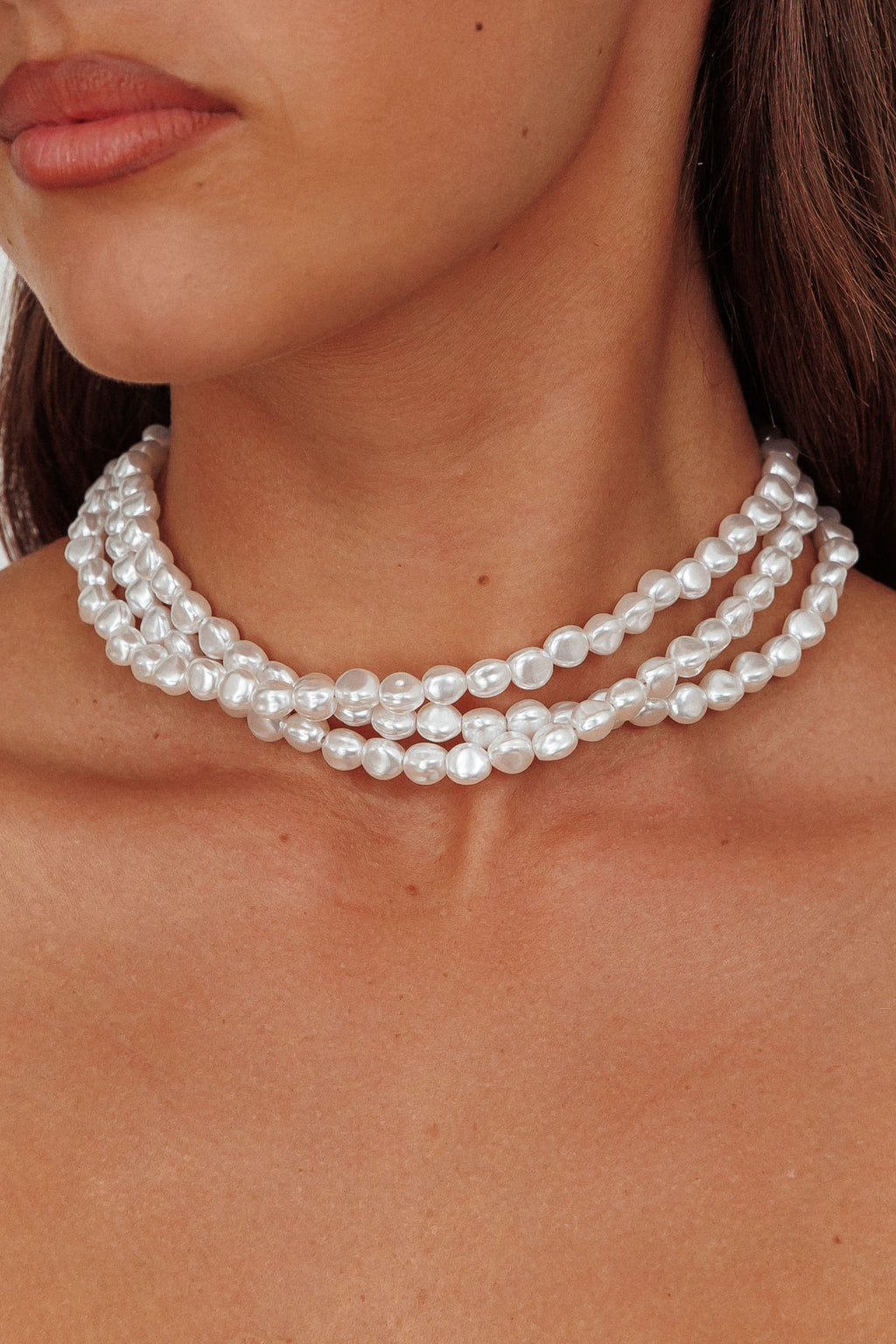 Roxanne Three Strand Baroque Necklace Pearl by Selfie Leslie Australia
