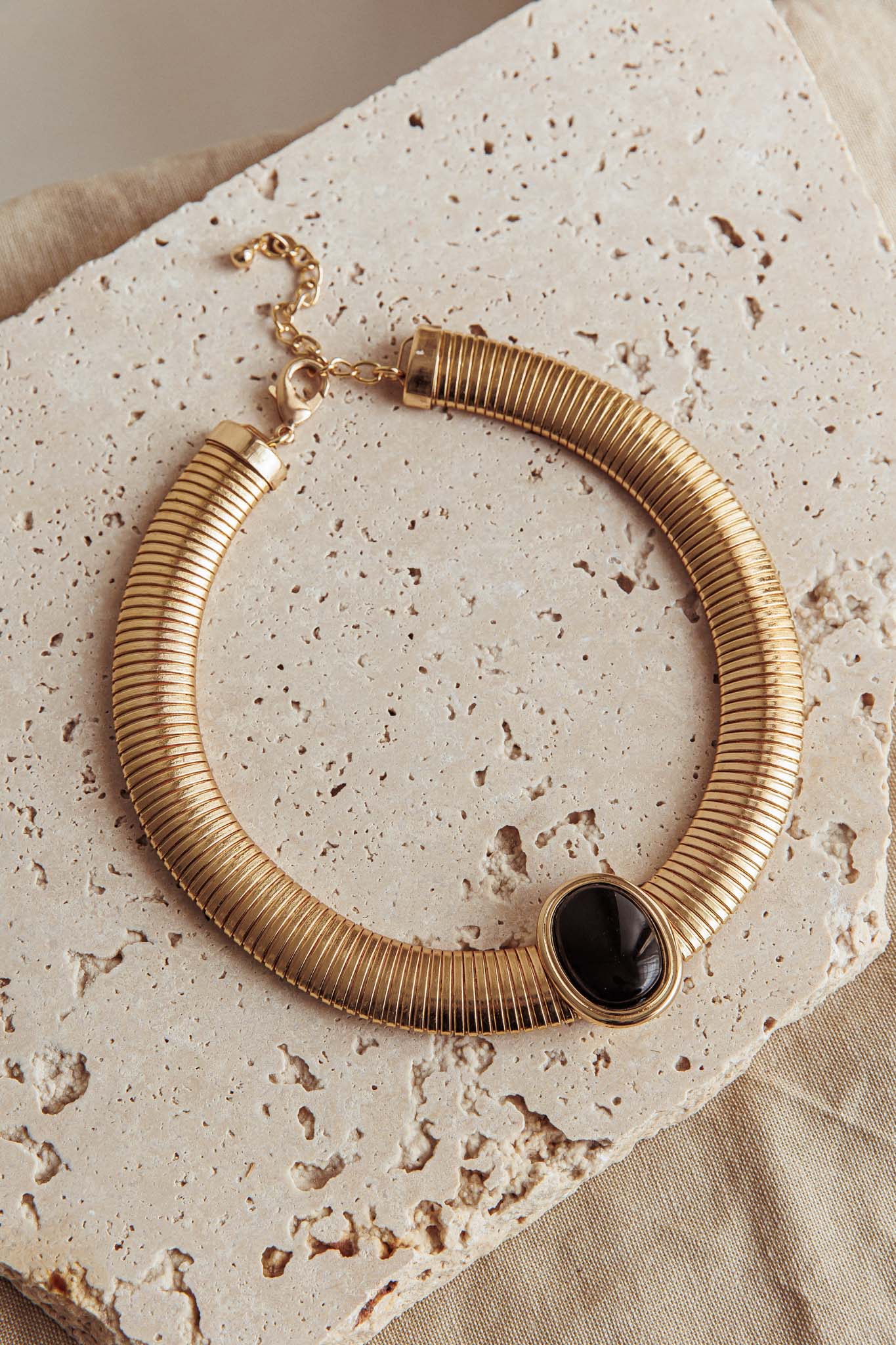 Cleopatra Oval Pendant Necklace Gold Black by Selfie Leslie Australia