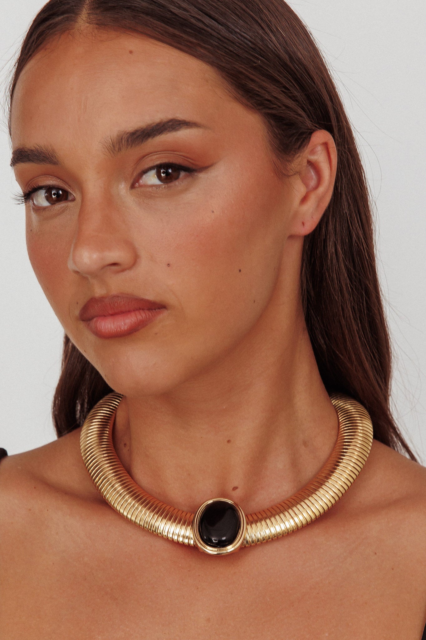 Cleopatra Oval Pendant Necklace Gold Black by Selfie Leslie Australia