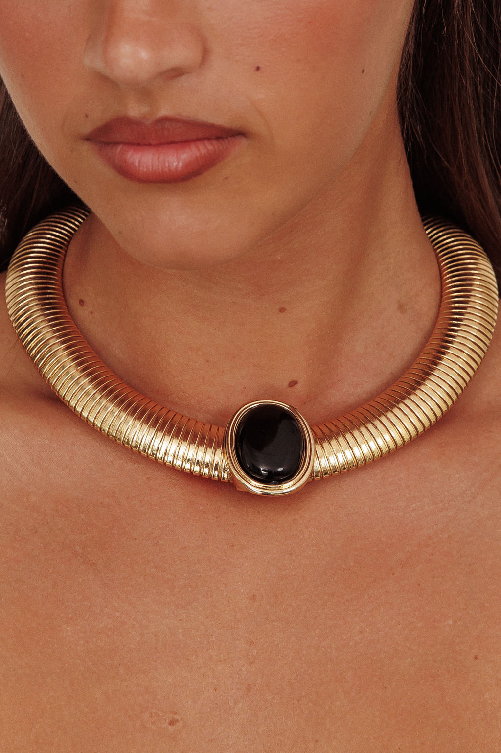Cleopatra Oval Pendant Necklace Gold Black by Selfie Leslie Australia