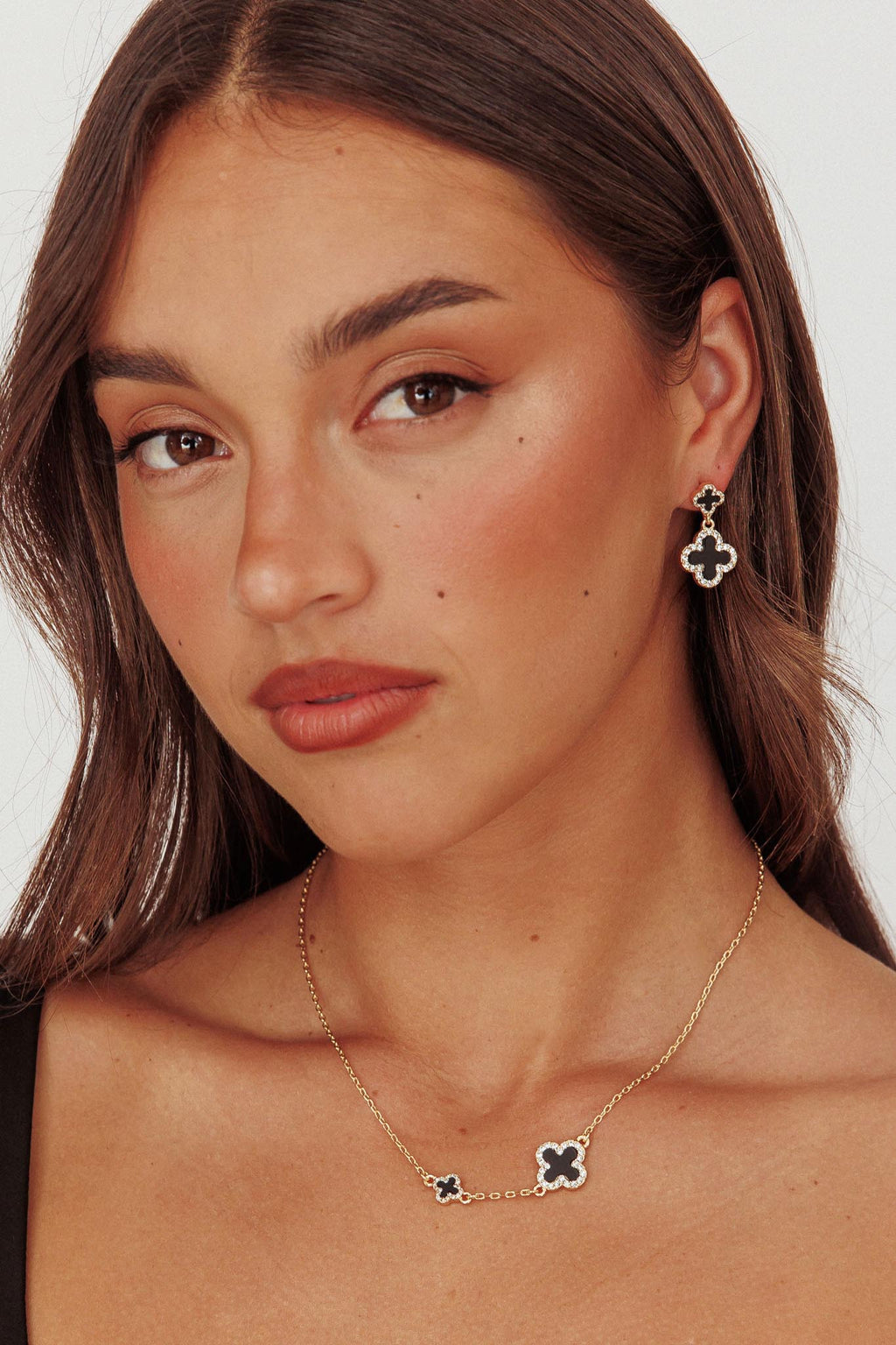 Kristin Four-Leaf Clover Necklace Gold Black by Selfie Leslie Australia