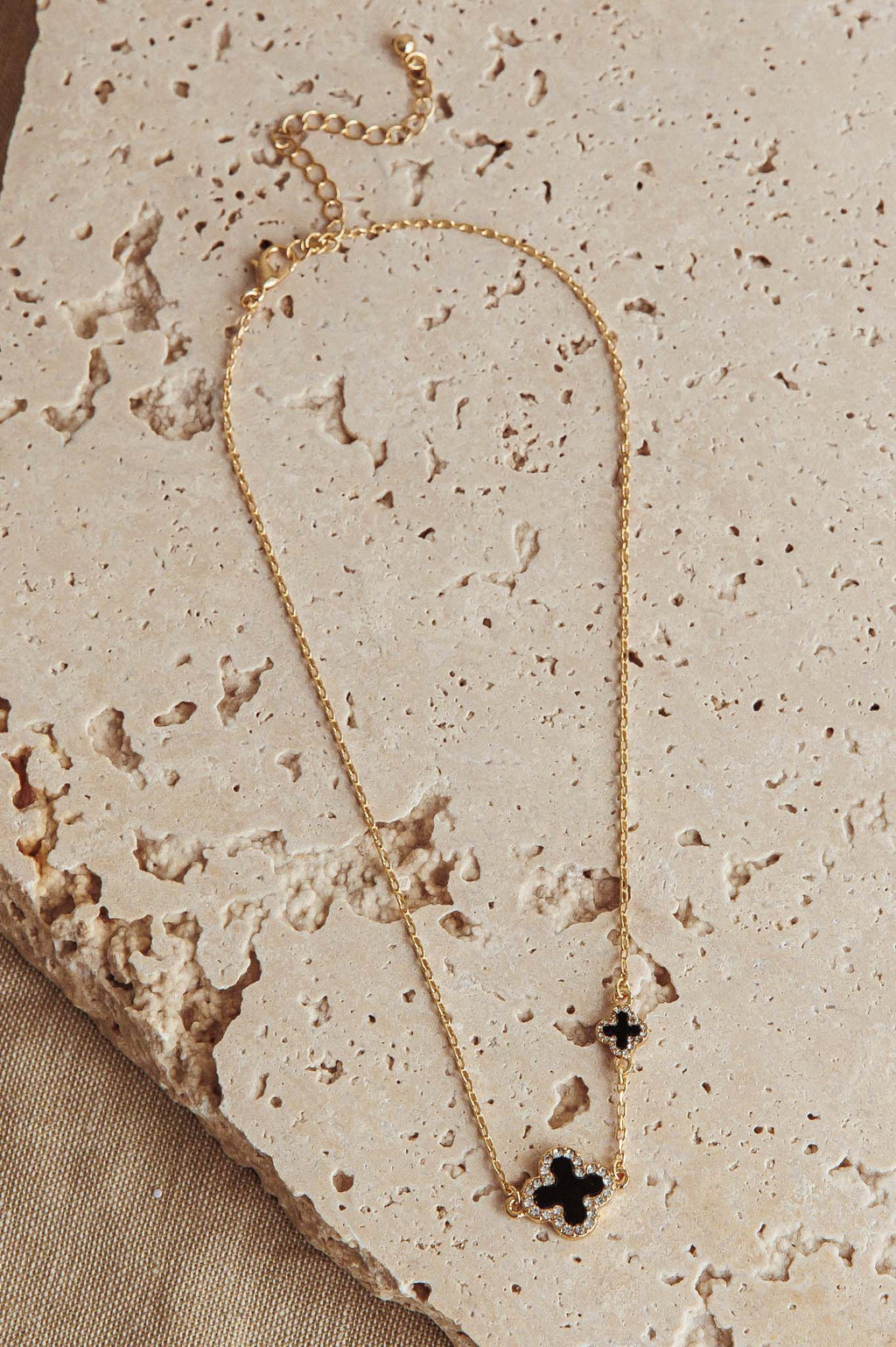 Kristin Four-Leaf Clover Necklace Gold Black by Selfie Leslie Australia