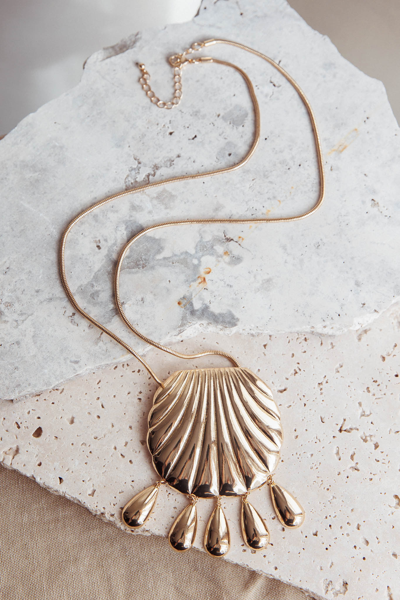 Palawan Long Shell Pendant Necklace Gold by Selfie Leslie Australia