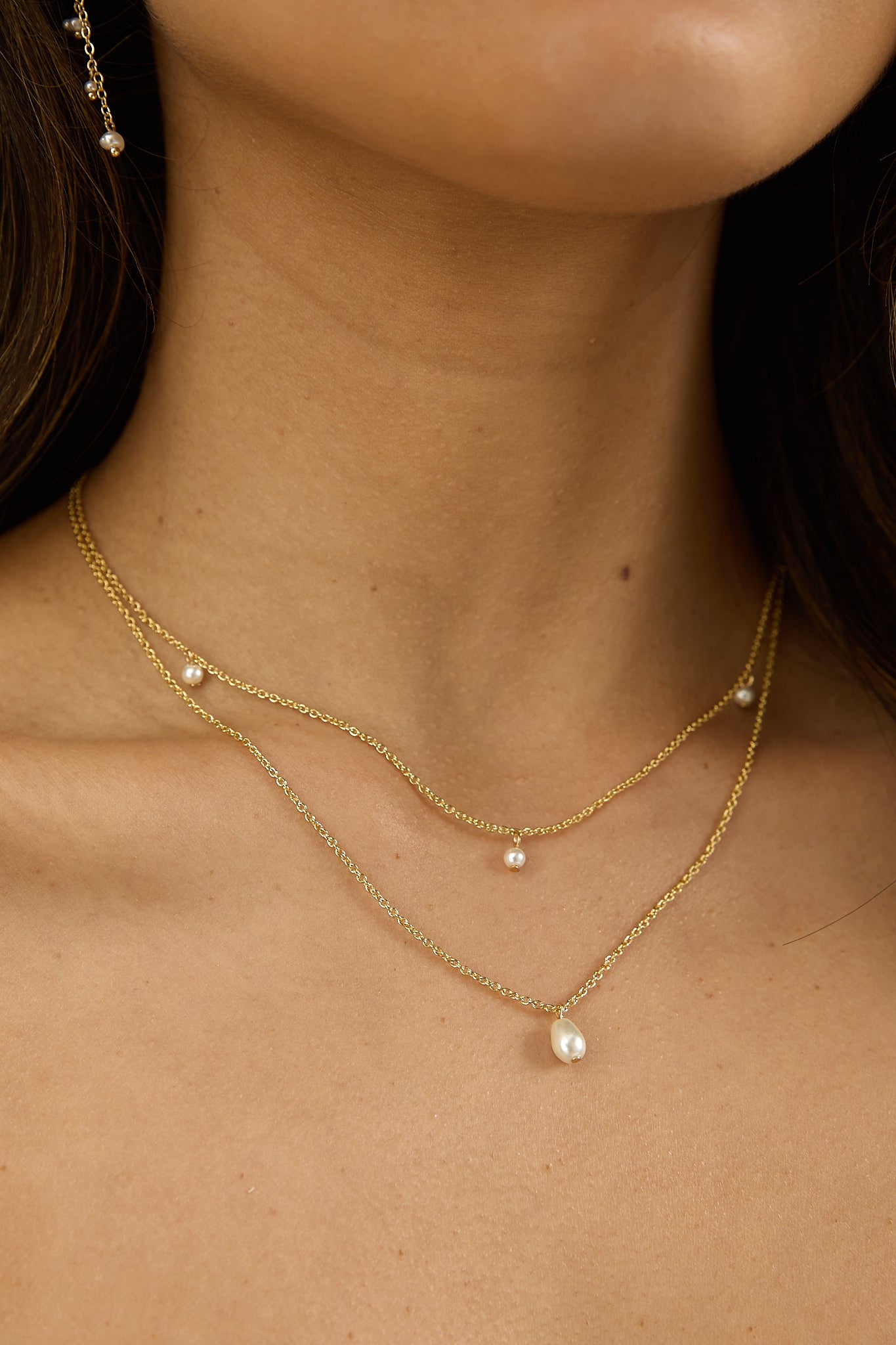 Hollis Double Strand Droplet Necklace Gold/Pearl by Selfie Leslie Australia