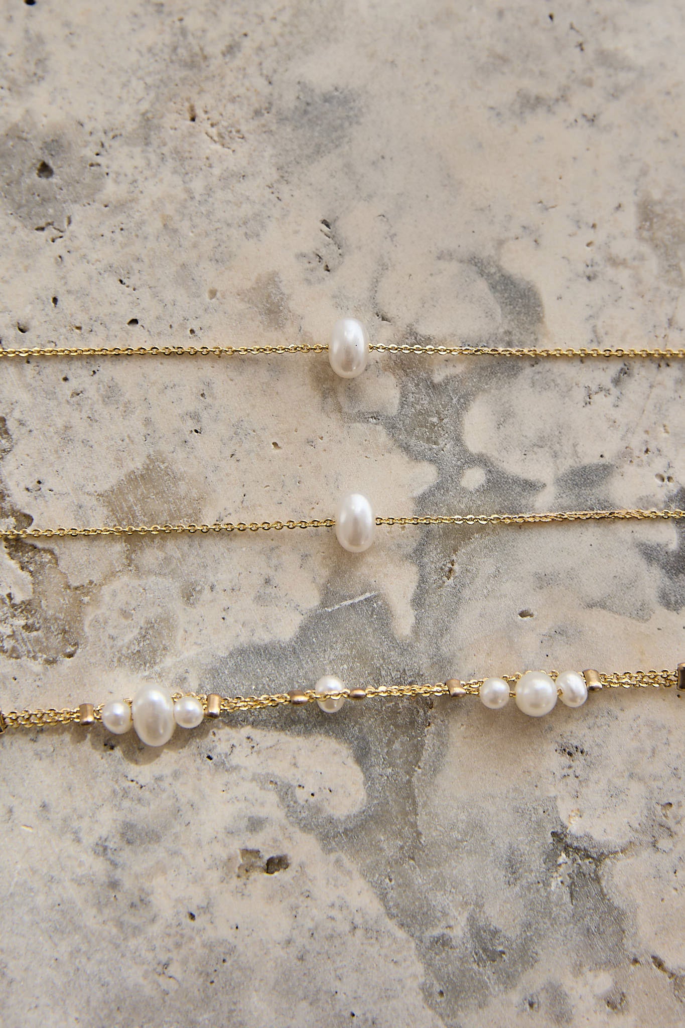 Amris Triple Strand Necklace Gold/Pearl by Selfie Leslie Australia