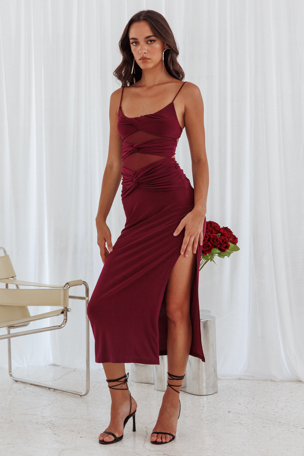 Love Life Twist Bodice Dress Burgundy by Selfie Leslie Australia