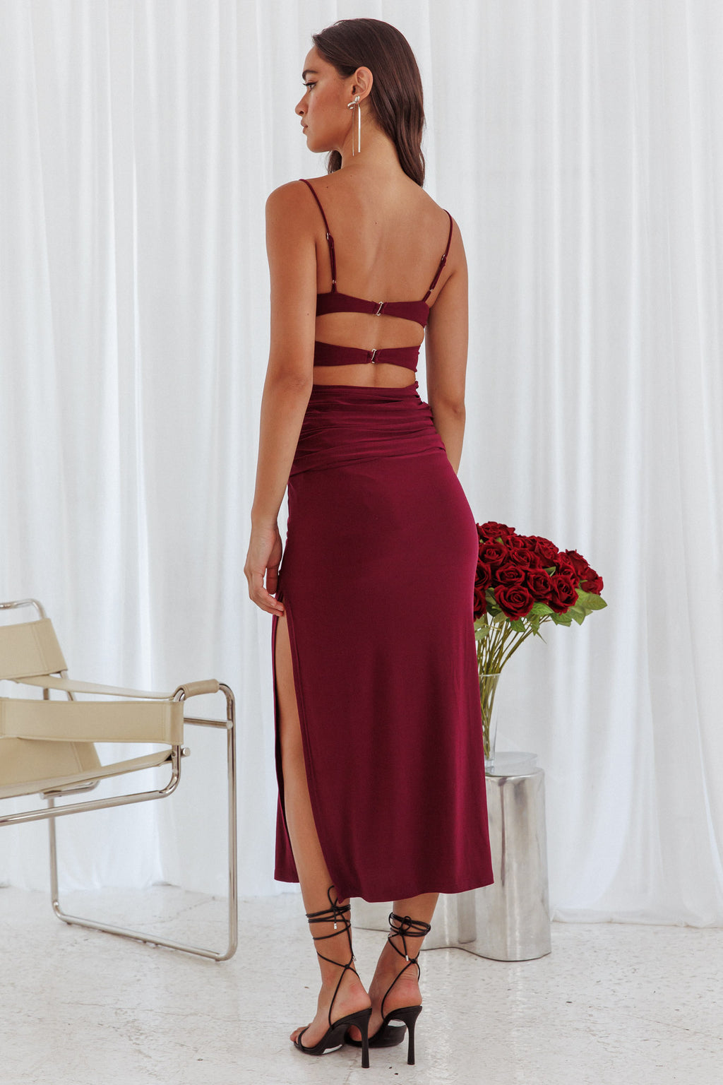 Love Life Twist Bodice Dress Burgundy by Selfie Leslie Australia
