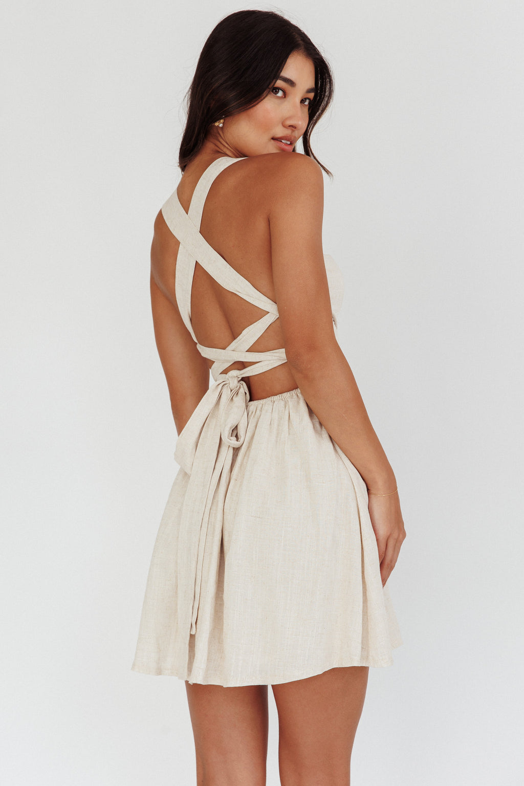 French Riviera Sweetheart Neckline Mini Dress Natural by Selfie Leslie Australia