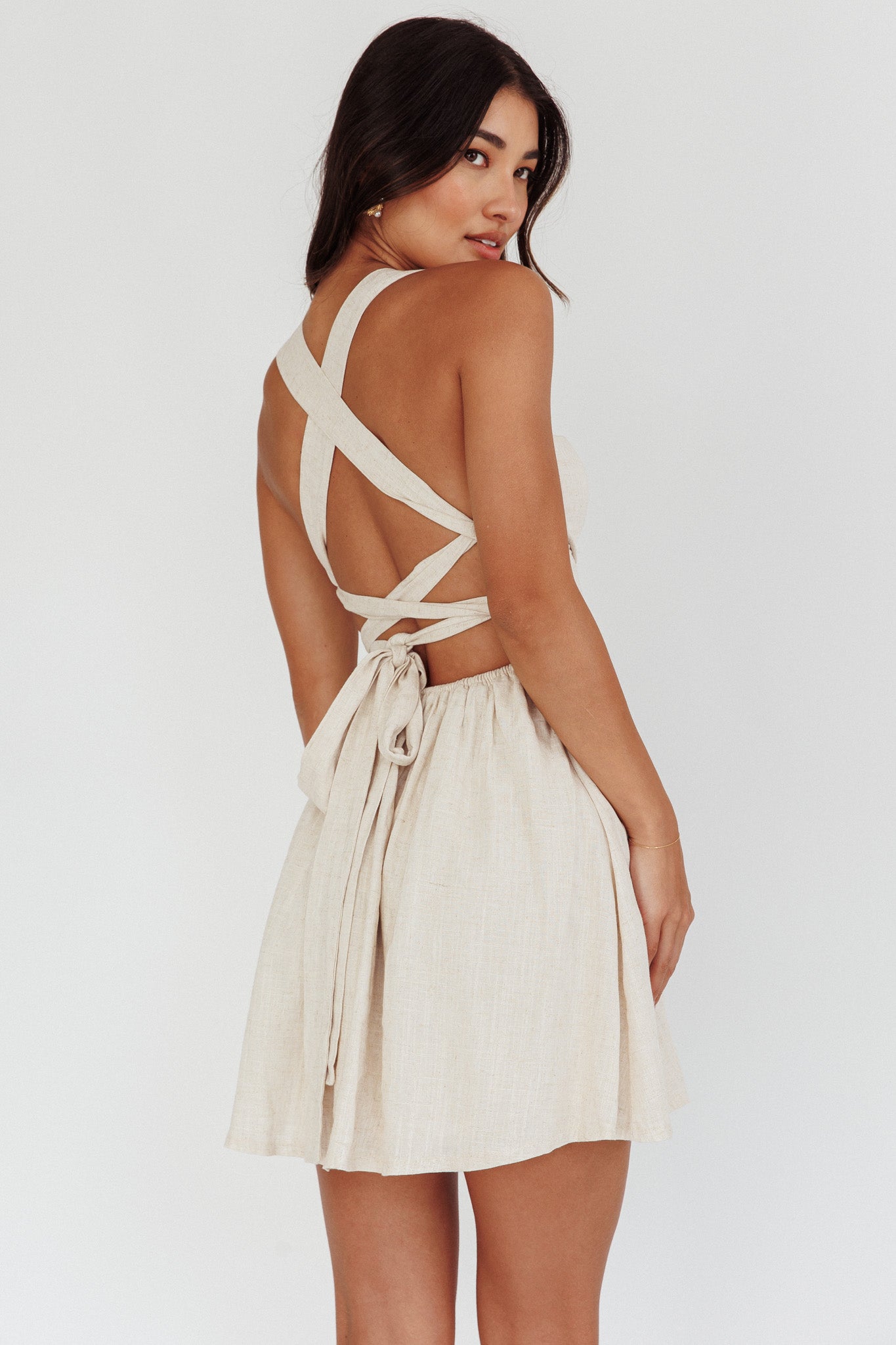 French Riviera Sweetheart Neckline Mini Dress Natural by Selfie Leslie Australia