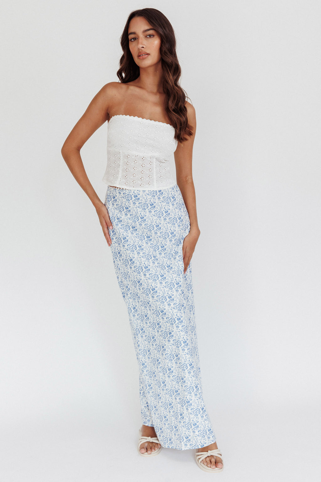 Maggie Eyelet Embroidery Strapless Top Ivory by Selfie Leslie Australia