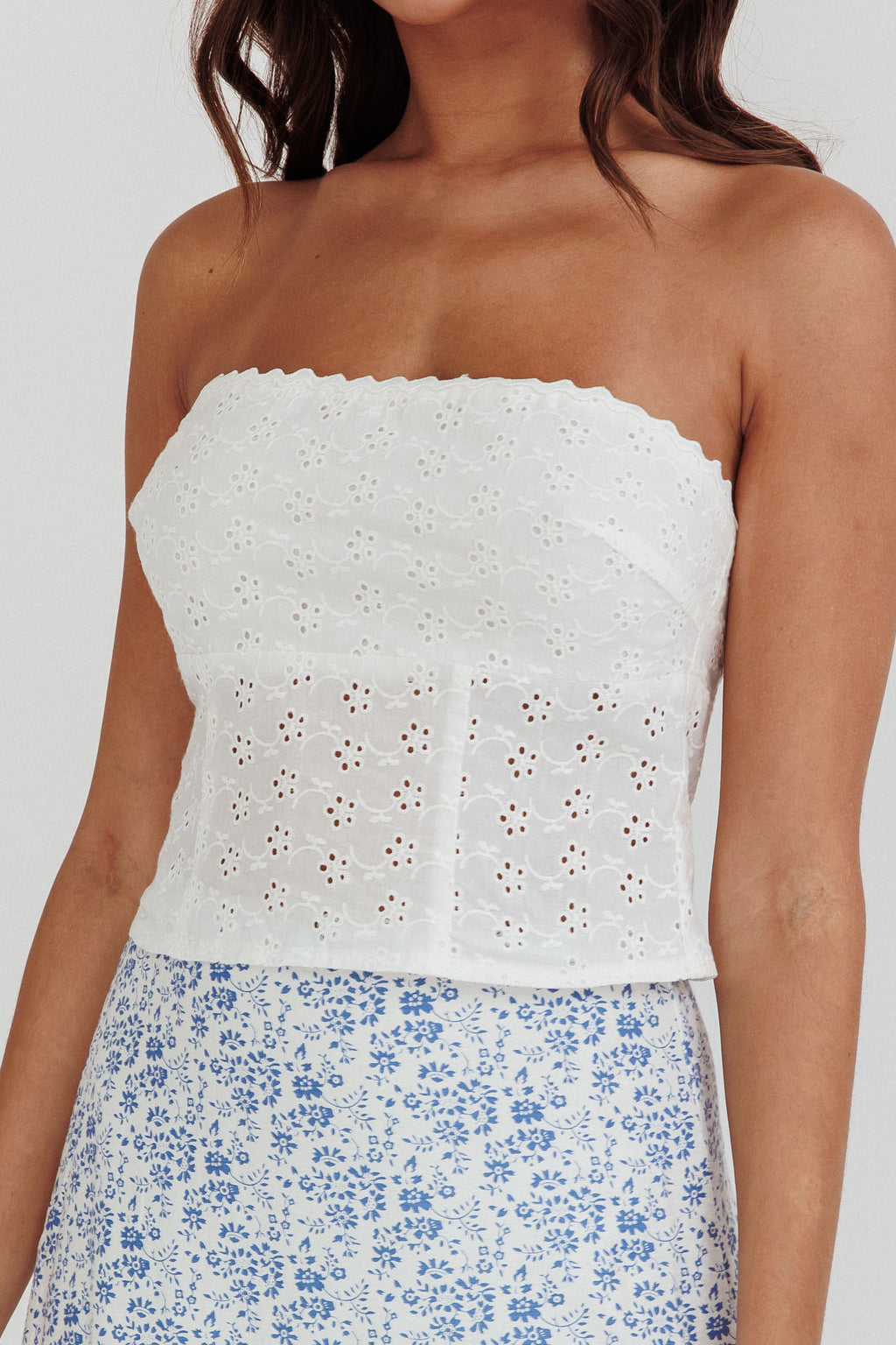 Maggie Eyelet Embroidery Strapless Top Ivory by Selfie Leslie Australia
