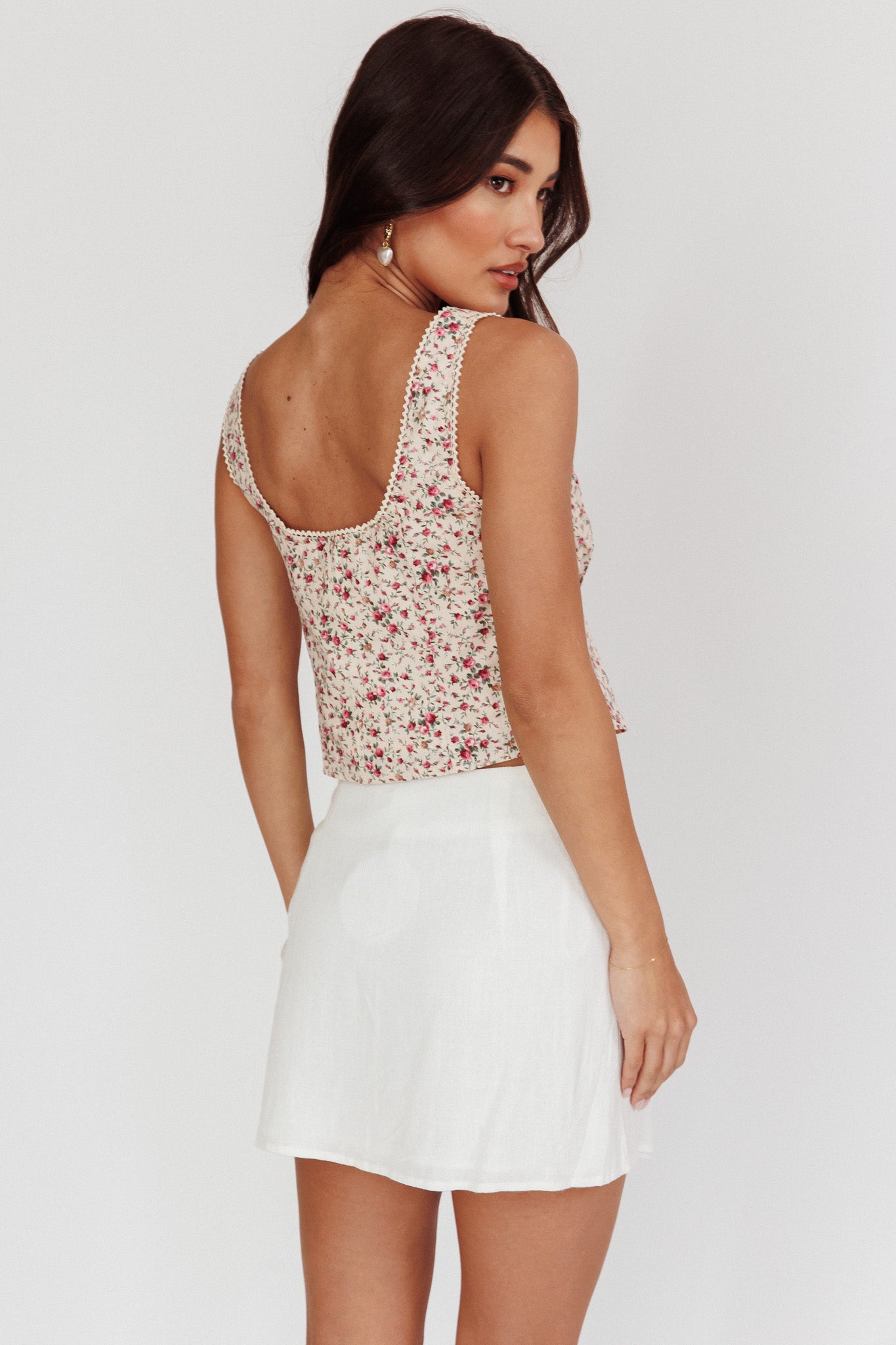 Evelynn Floral Front Tied Top Beige by Selfie Leslie Australia