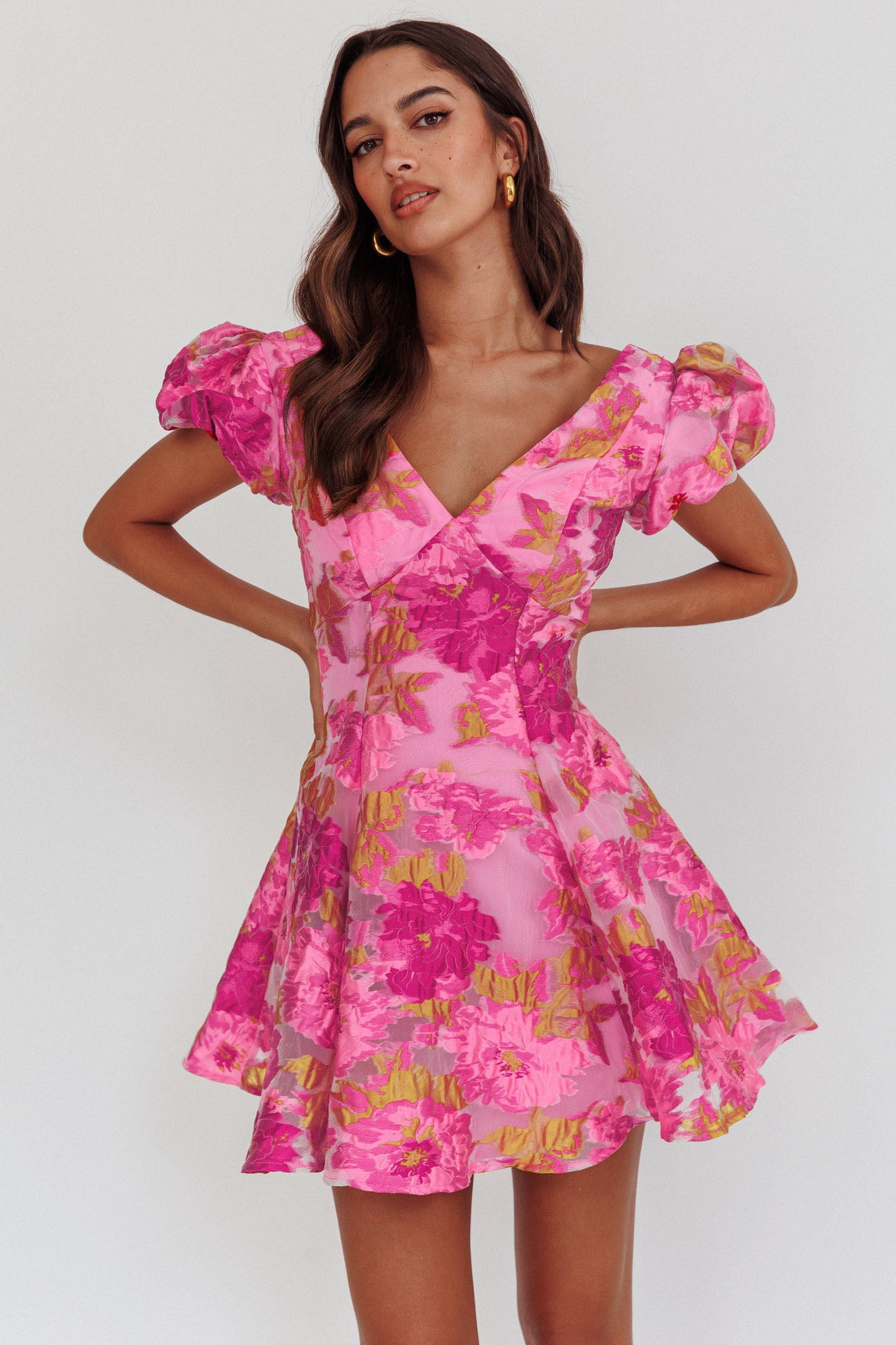 Perfect Match Puff Sleeve Low Back Mini Dress Pink by Selfie Leslie Australia