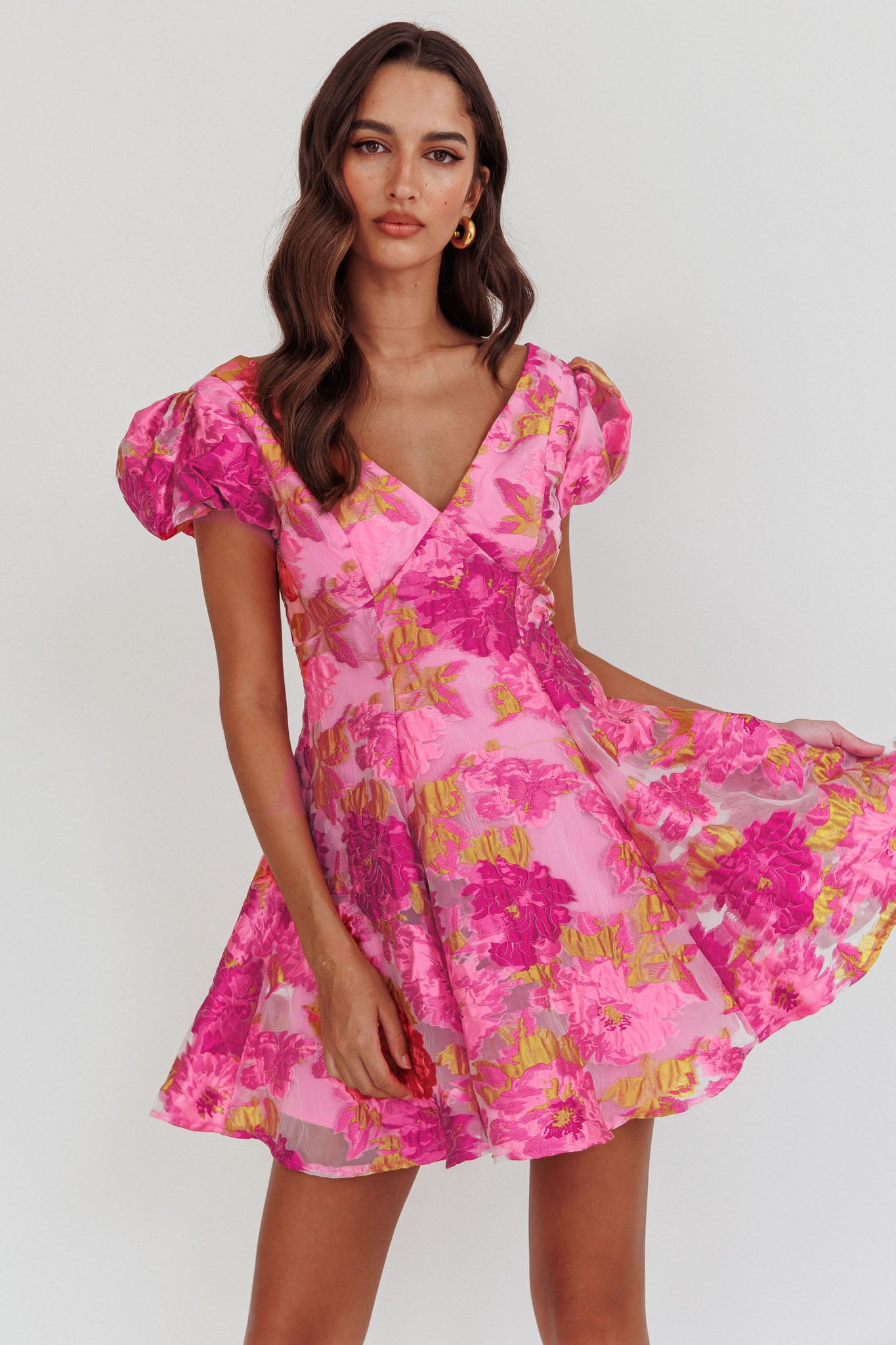 Perfect Match Puff Sleeve Low Back Mini Dress Pink by Selfie Leslie Australia
