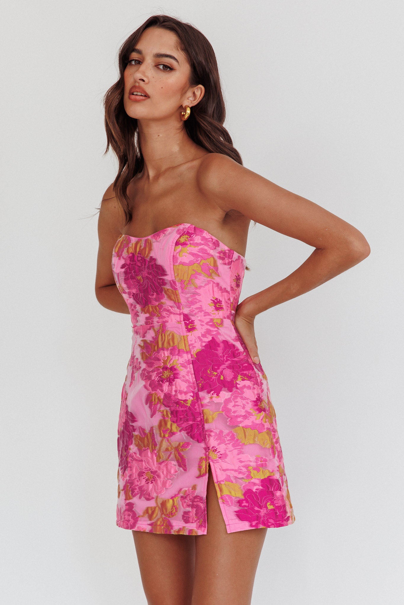 Marlina Strapless Jacquard Mini Dress Pink by Selfie Leslie Australia