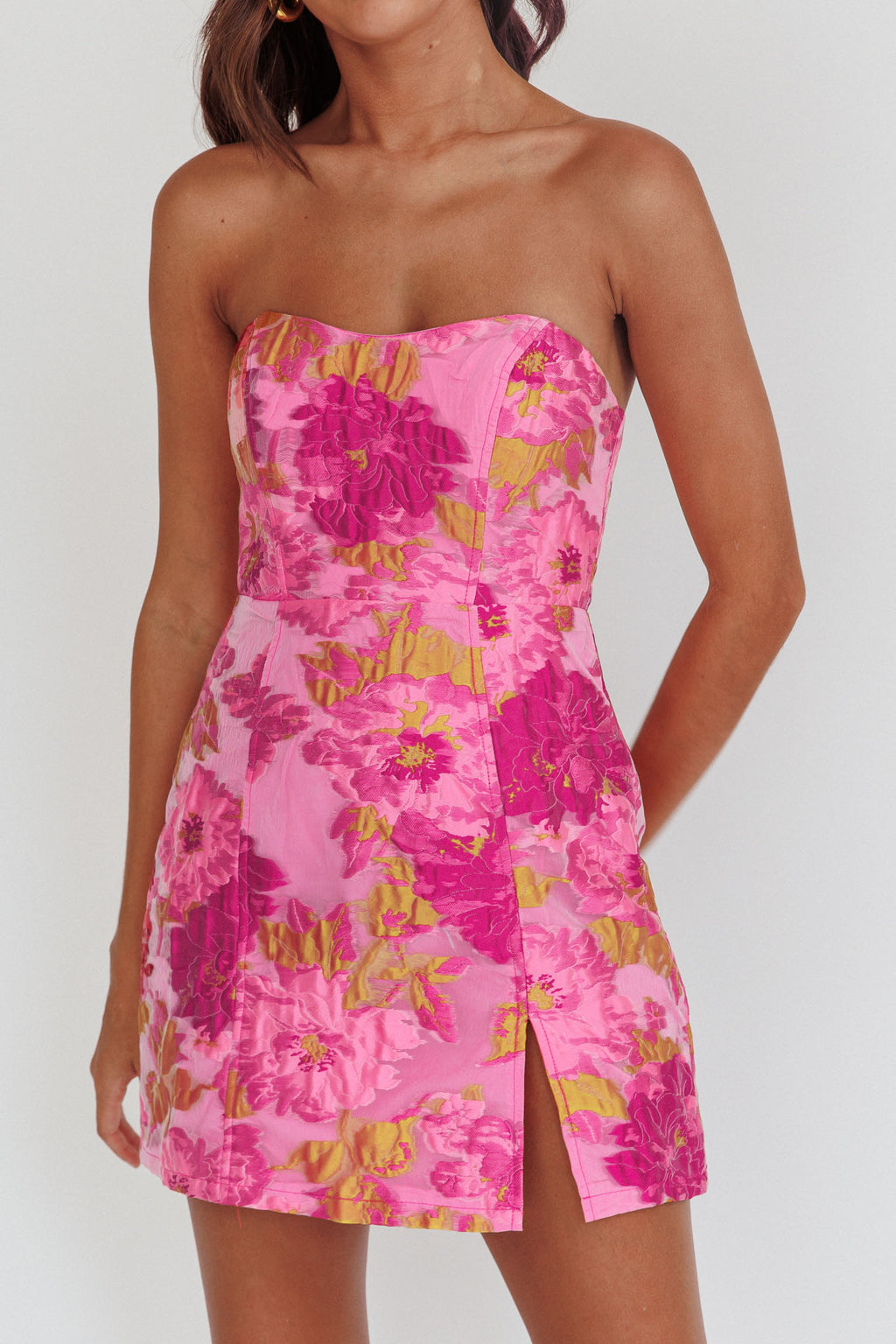 Marlina Strapless Jacquard Mini Dress Pink by Selfie Leslie Australia