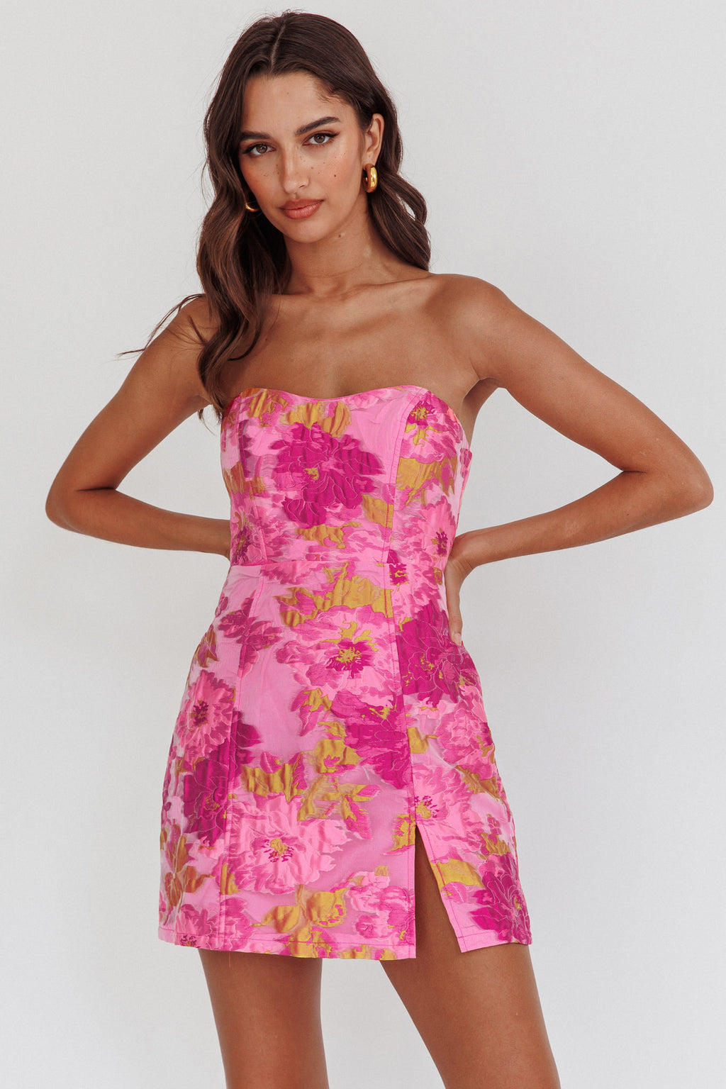 Marlina Strapless Jacquard Mini Dress Pink by Selfie Leslie Australia