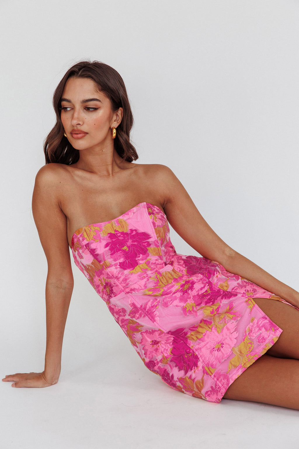 Marlina Strapless Jacquard Mini Dress Pink by Selfie Leslie Australia
