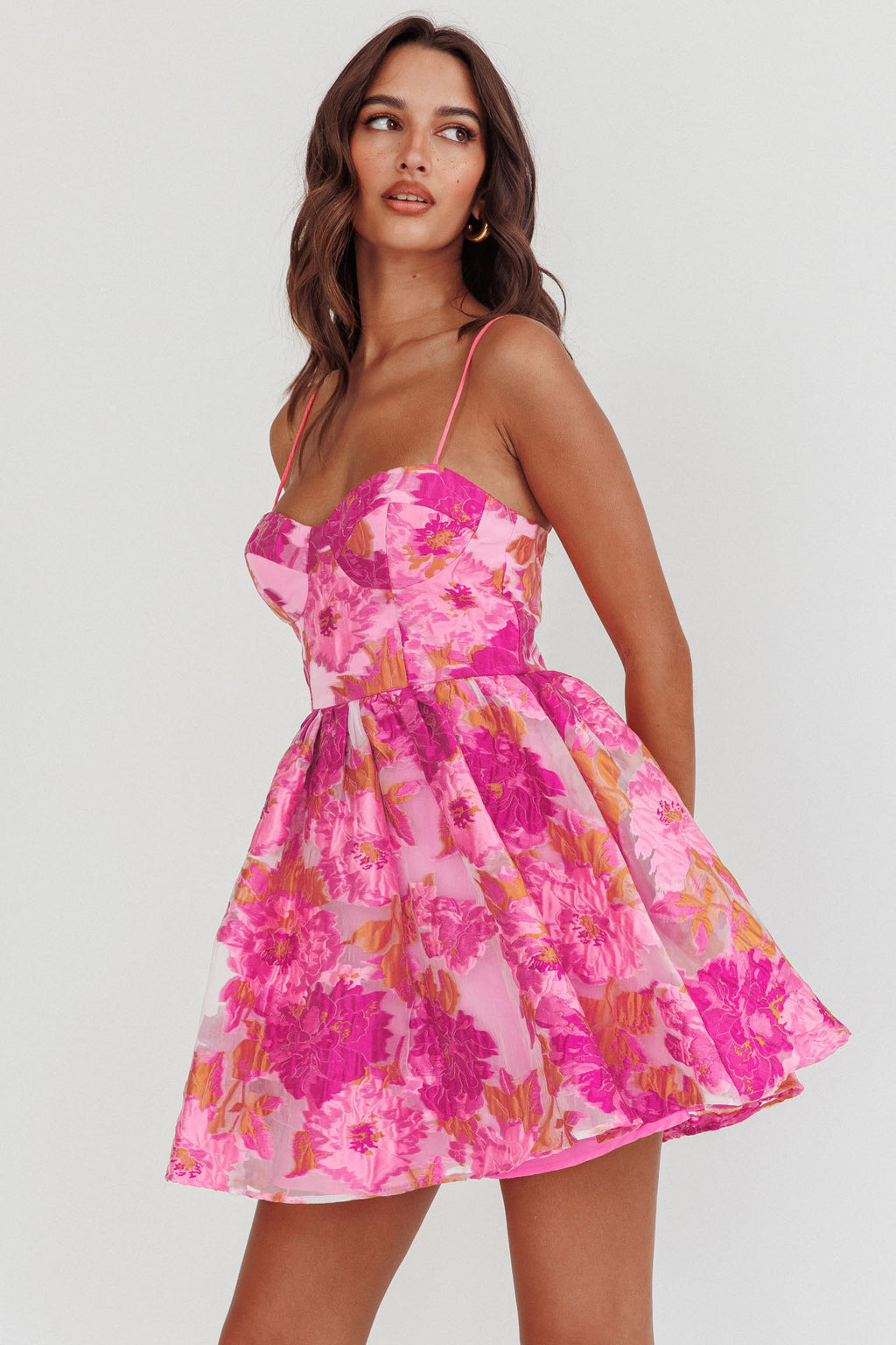 Belle Enchante Cami Strap Jacquard Mini Dress Pink by Selfie Leslie Australia