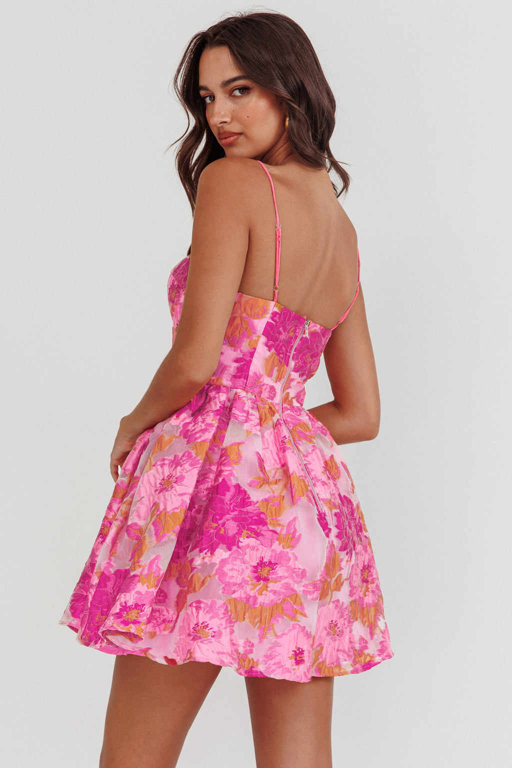 Belle Enchante Cami Strap Jacquard Mini Dress Pink by Selfie Leslie Australia