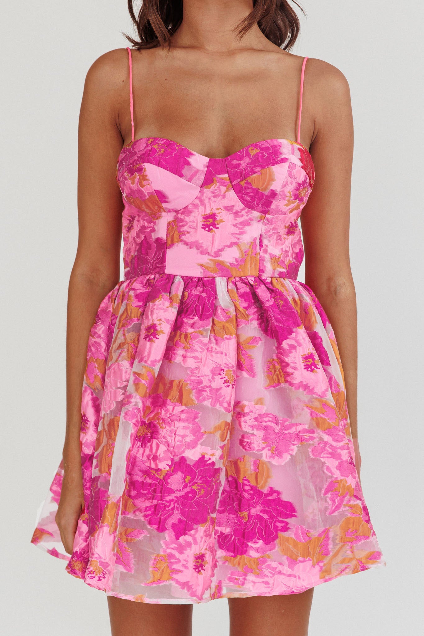 Belle Enchante Cami Strap Jacquard Mini Dress Pink by Selfie Leslie Australia
