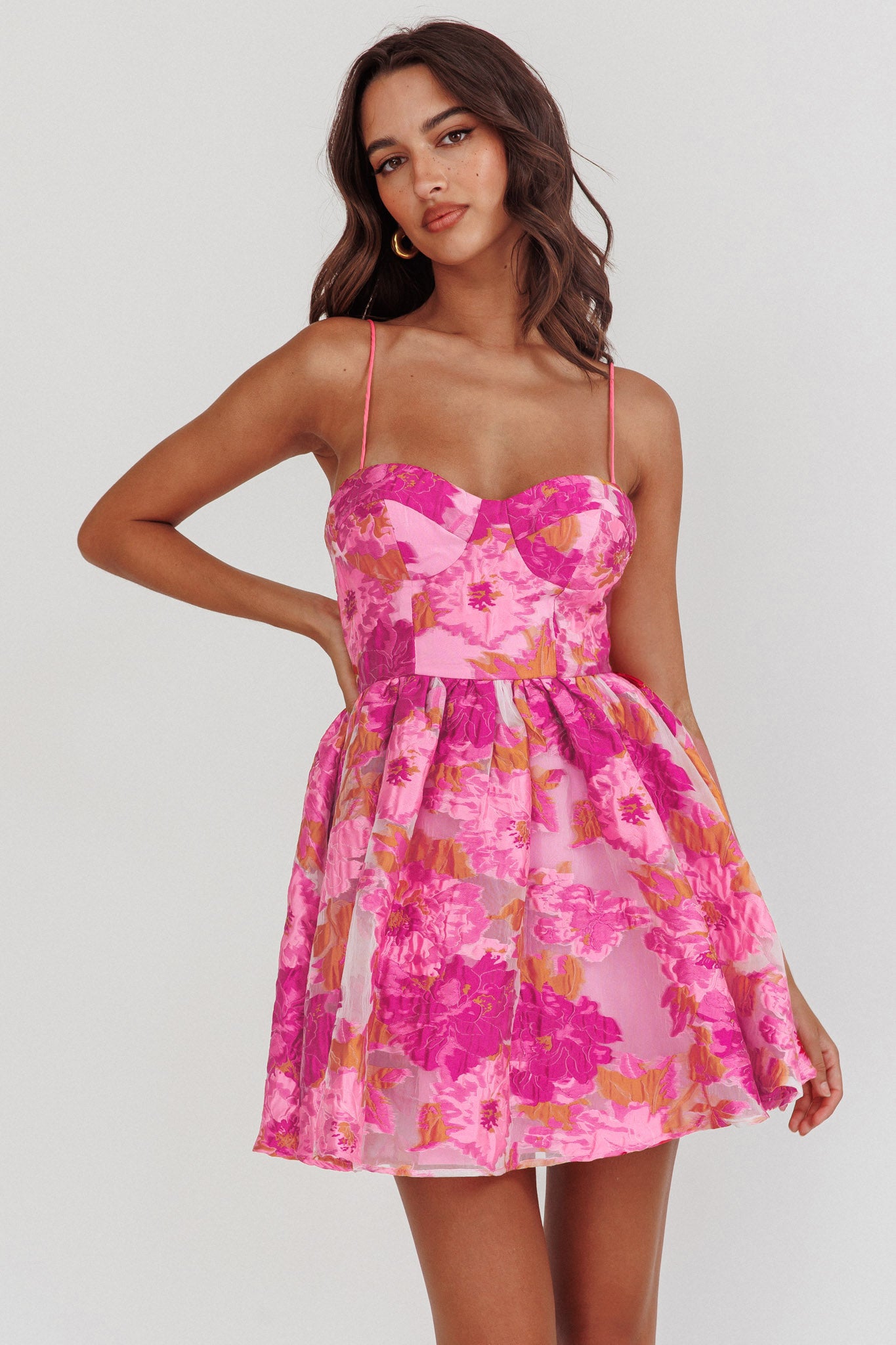 Belle Enchante Cami Strap Jacquard Mini Dress Pink by Selfie Leslie Australia