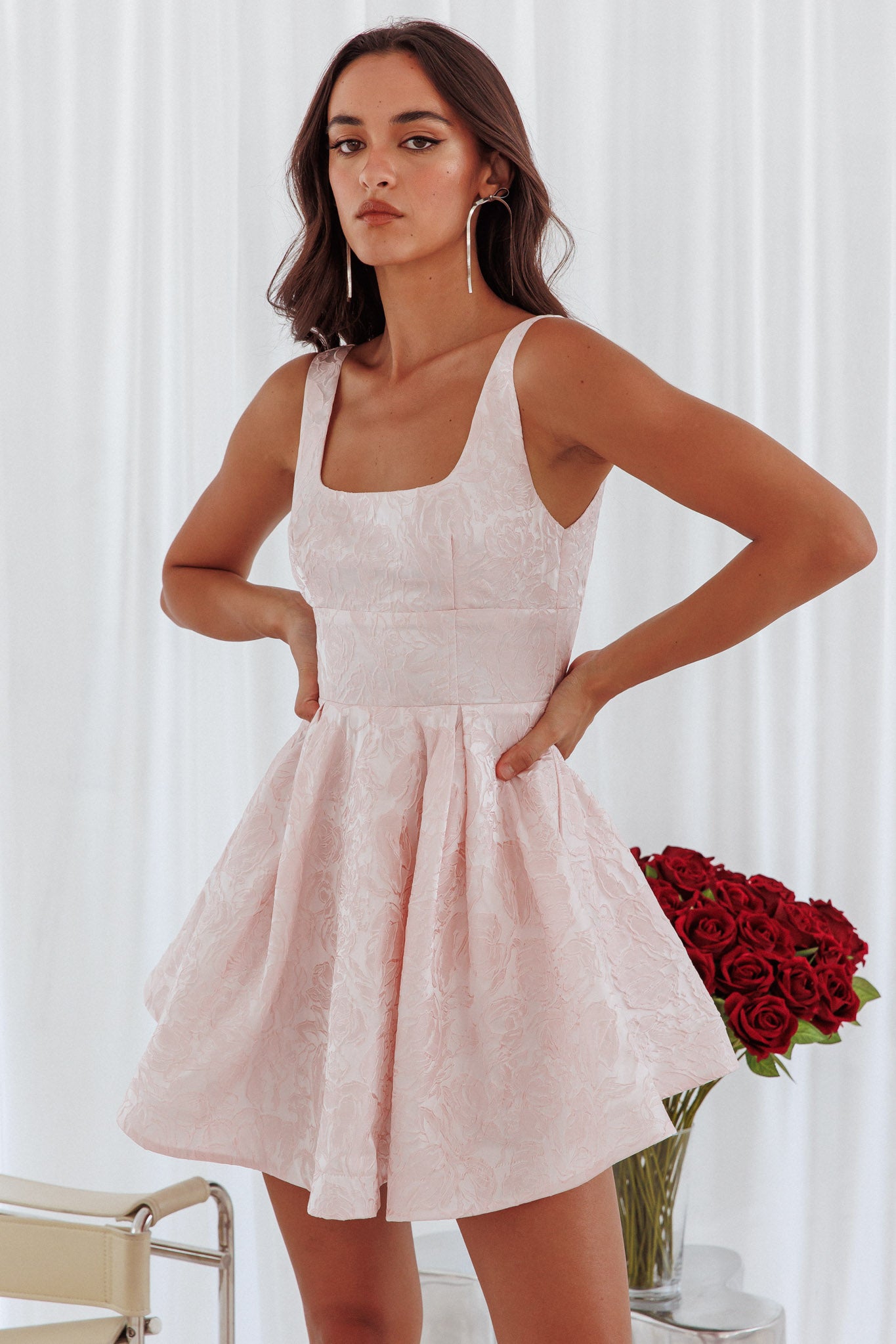 Belle Enchante Jacquard Mini Dress Pink by Selfie Leslie Australia