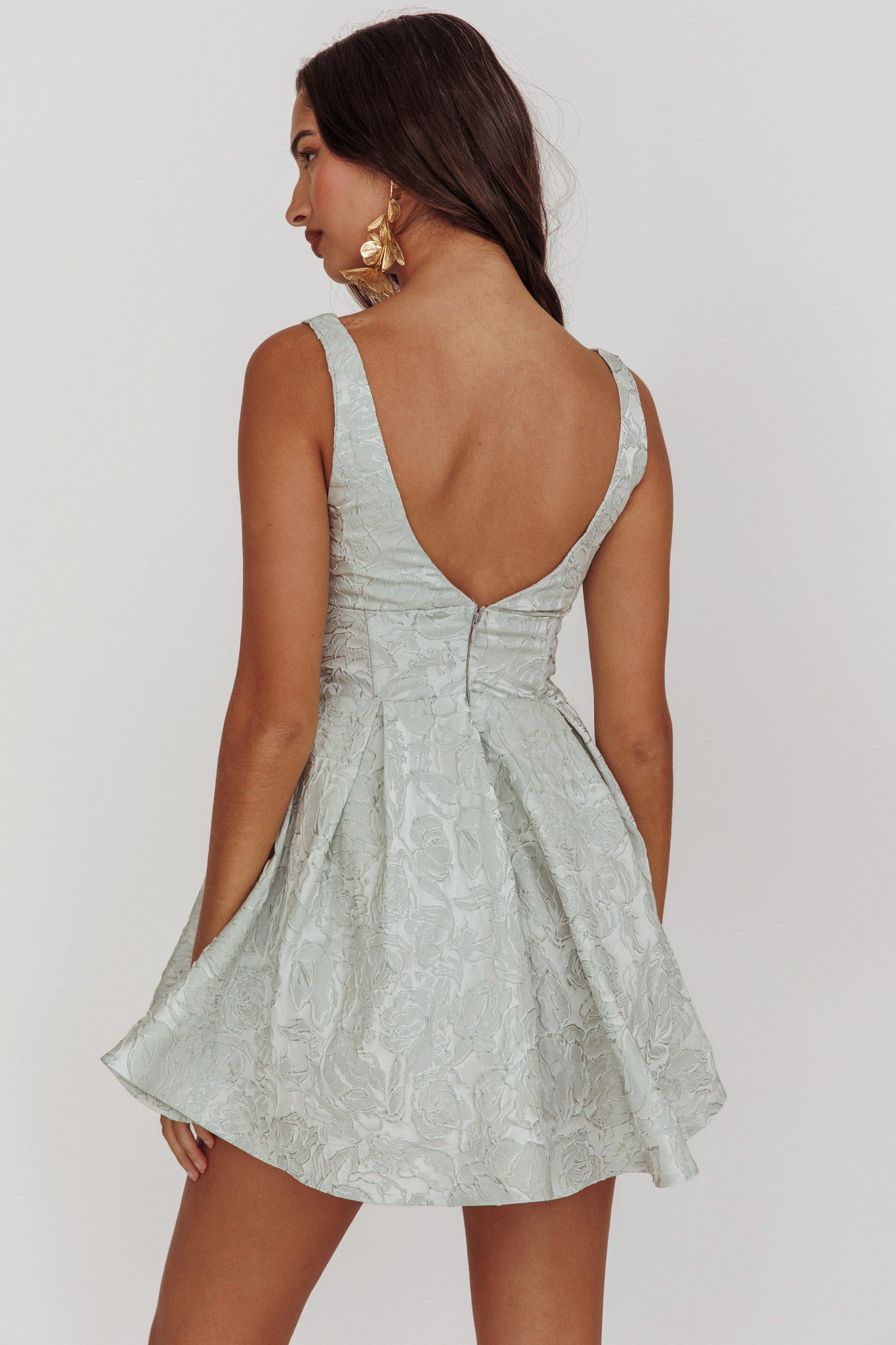 Belle Enchante Jacquard Mini Dress Sage by Selfie Leslie Australia