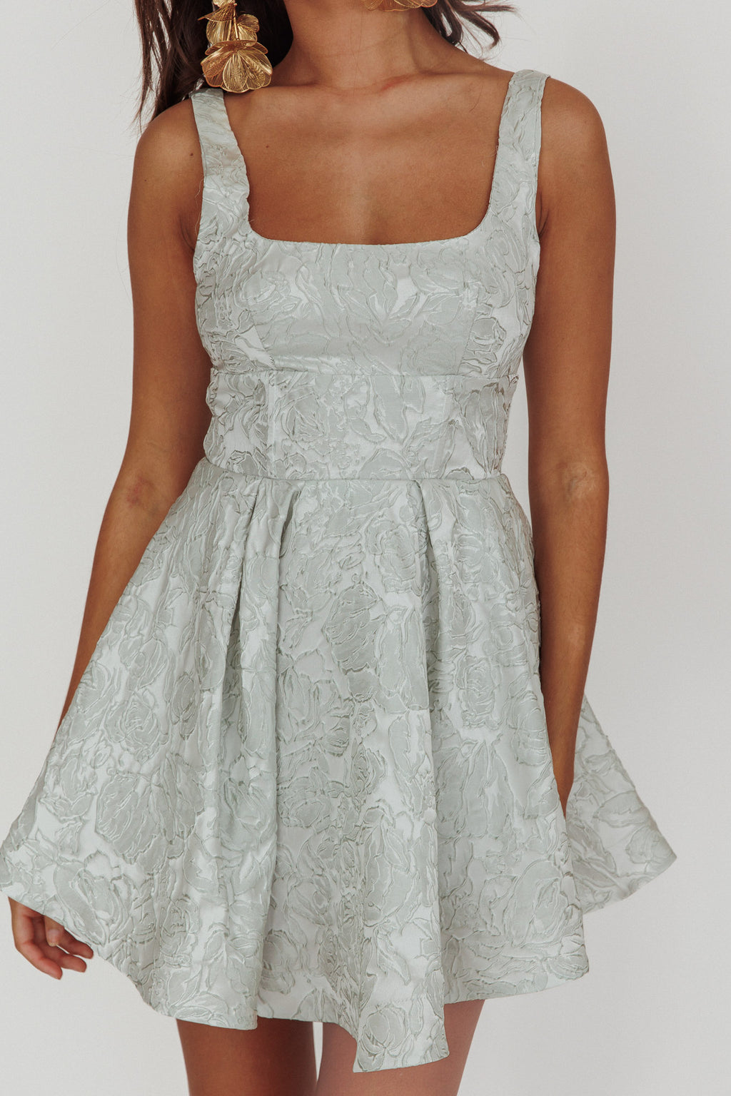 Belle Enchante Jacquard Mini Dress Sage by Selfie Leslie Australia