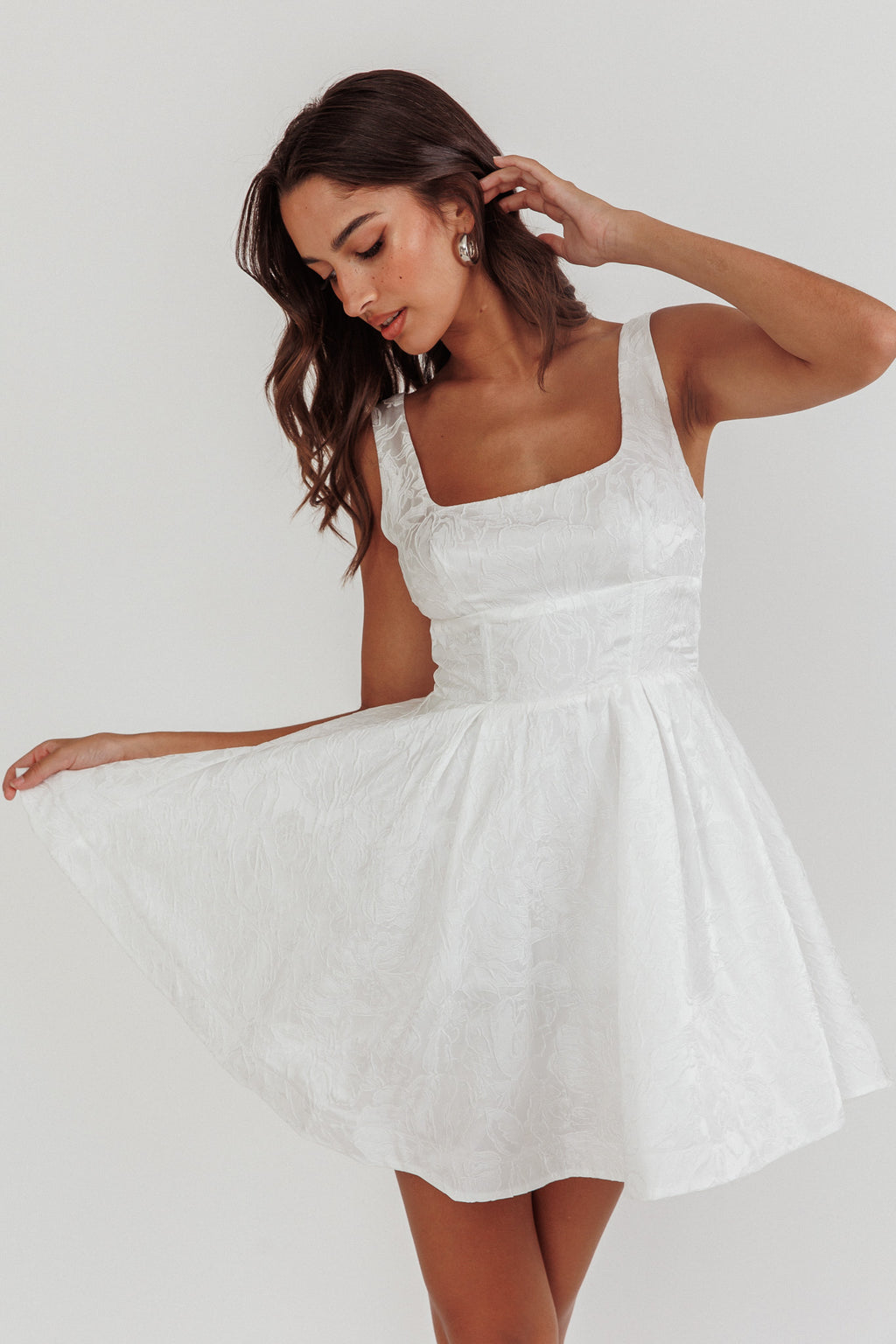 Belle Enchante Jacquard Mini Dress White by Selfie Leslie Australia