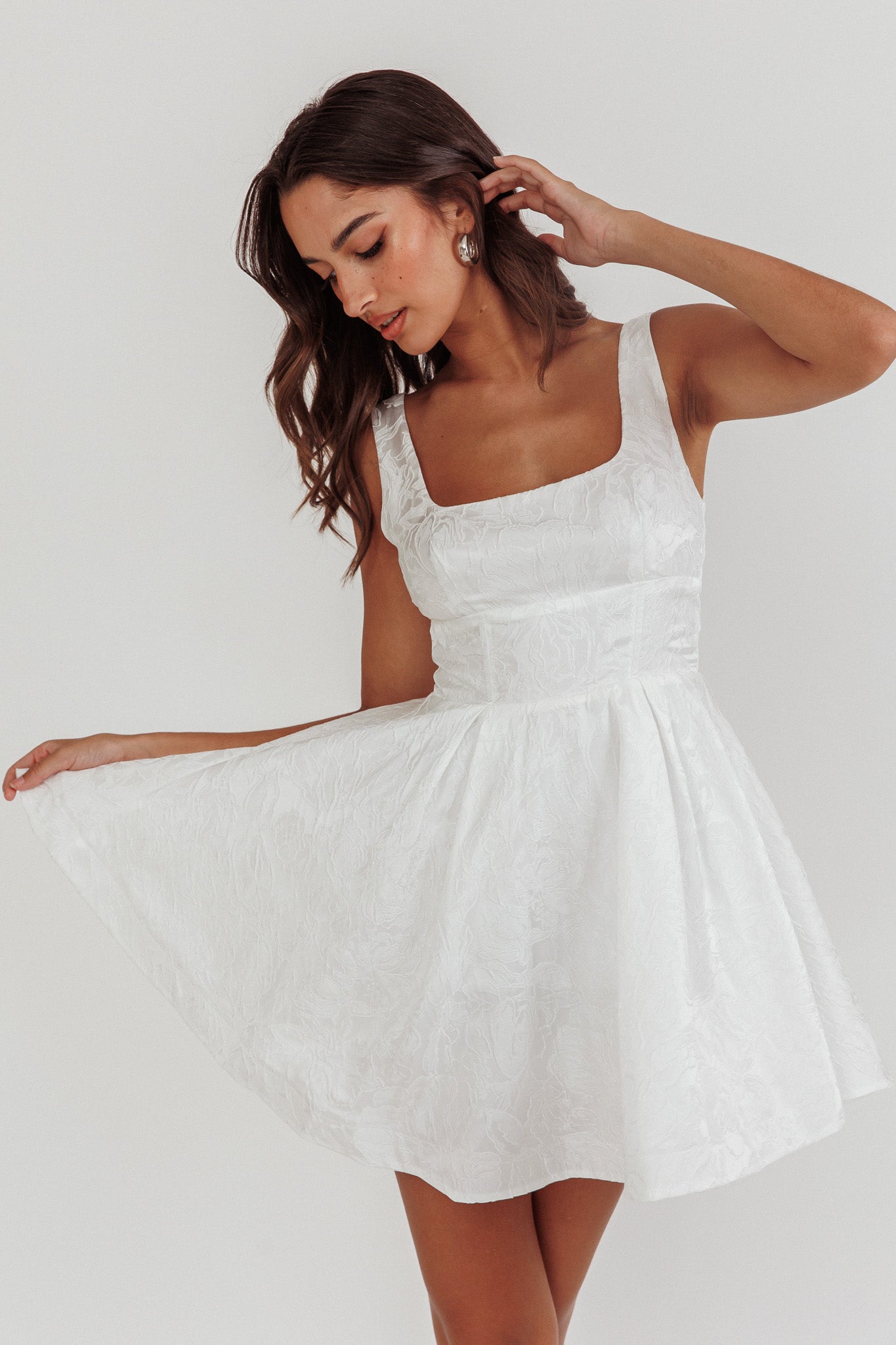 Belle Enchante Jacquard Mini Dress White by Selfie Leslie Australia