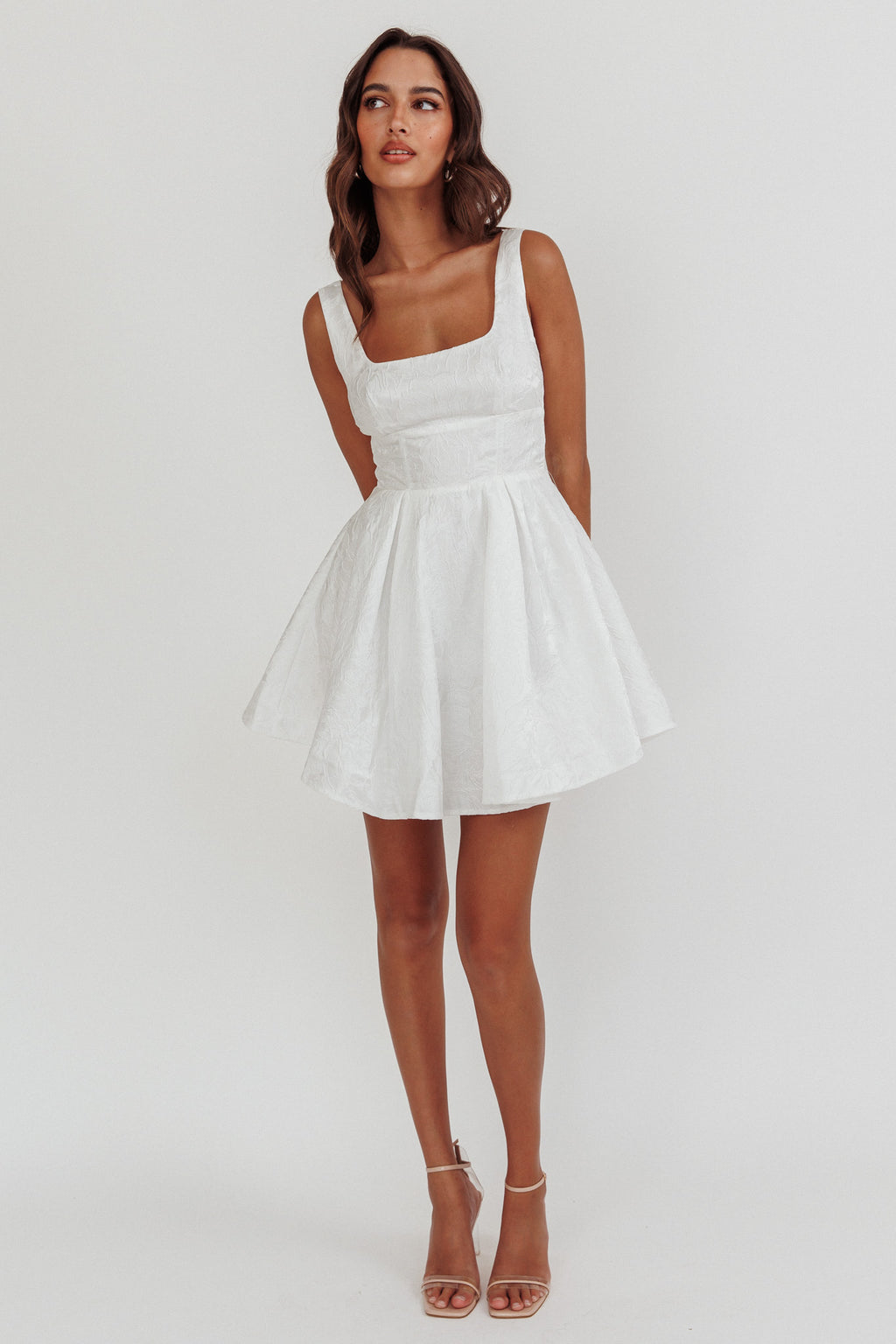 Belle Enchante Jacquard Mini Dress White by Selfie Leslie Australia
