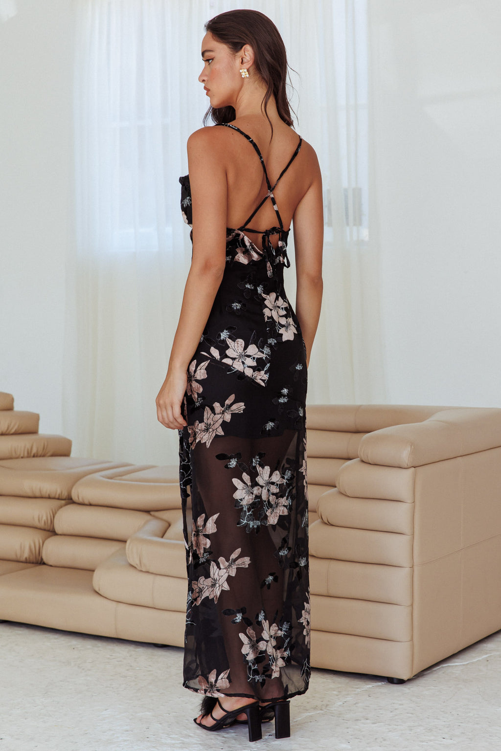 Personal Invitation Split Maxi Dress Flowers Black by Selfie Leslie Australia