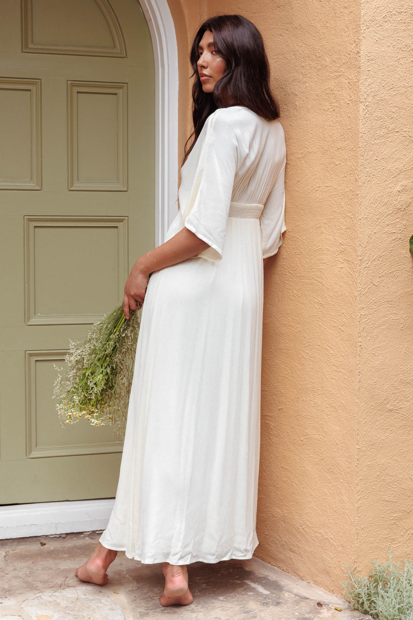 Paradise Found V-Neck Button Maxi Dress Natural by Selfie Leslie Australia