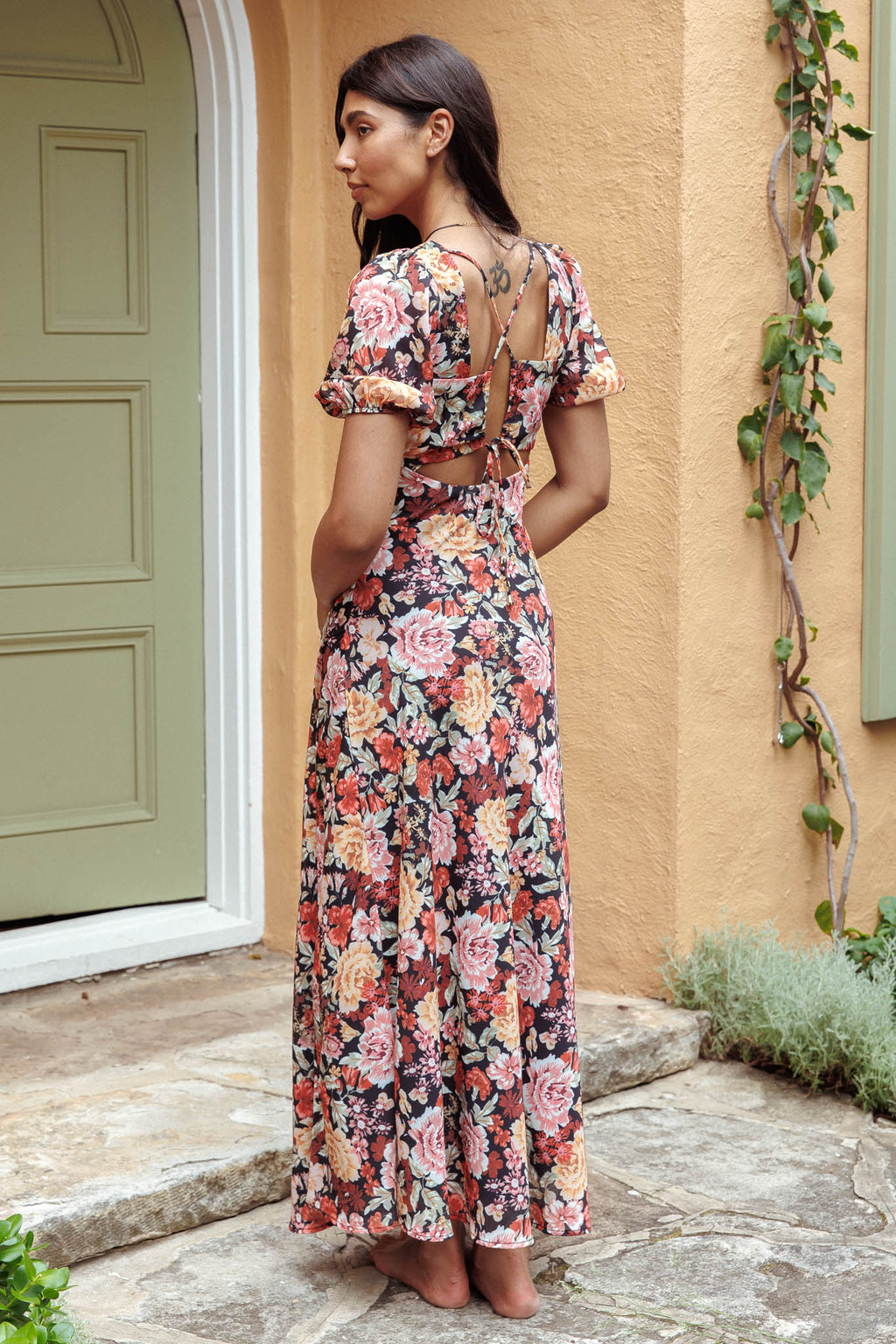 Open Doors Puff Sleeve Split Maxi Dress Multi by Selfie Leslie Australia