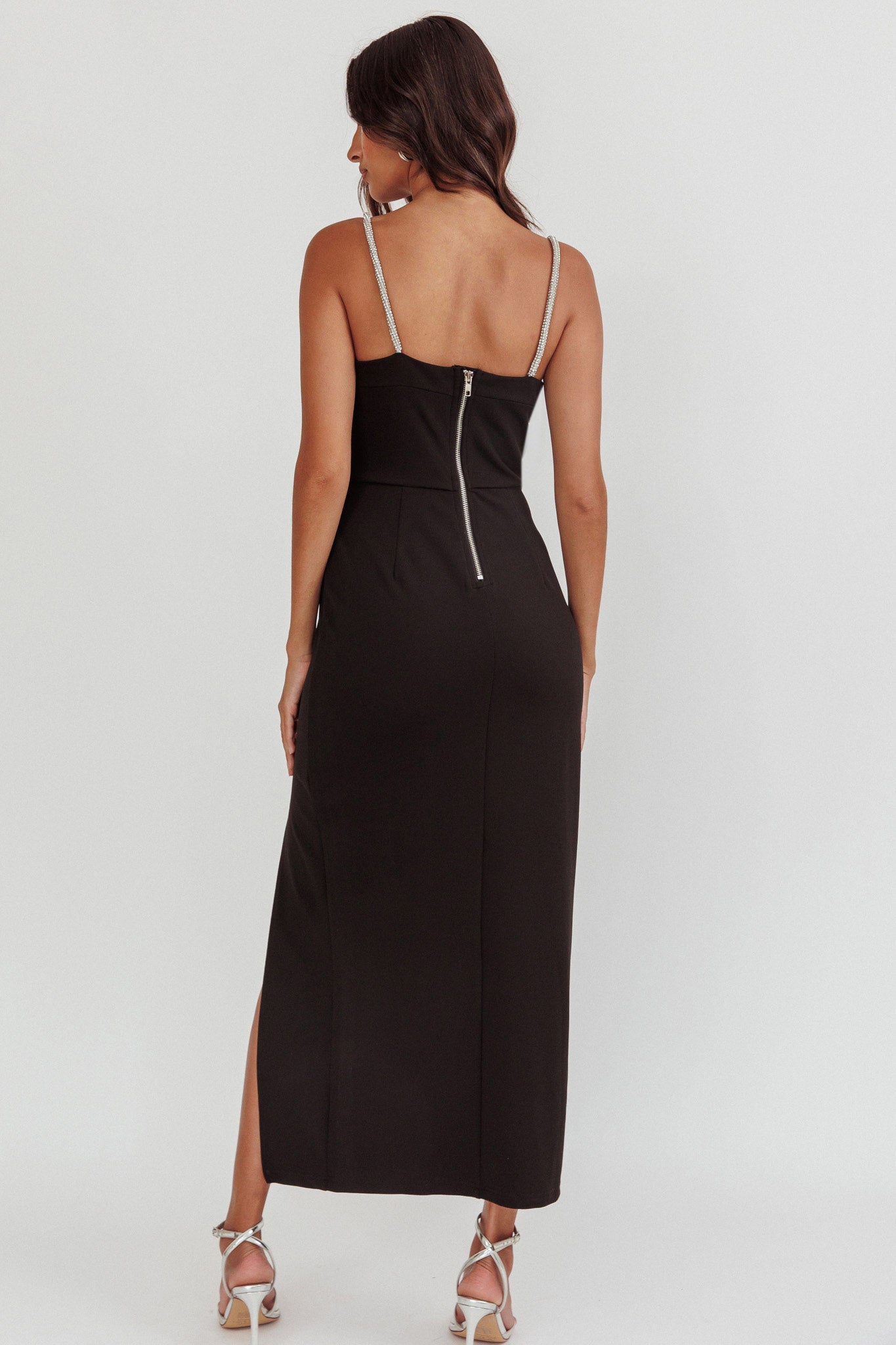 Outspoken Diamante Straps Midi Dress Black by Selfie Leslie Australia