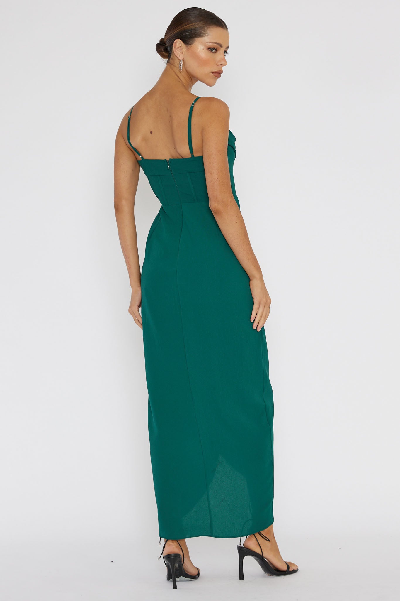 Patrice Draped Neck Split Midi Dress Forest Green by Selfie Leslie Australia