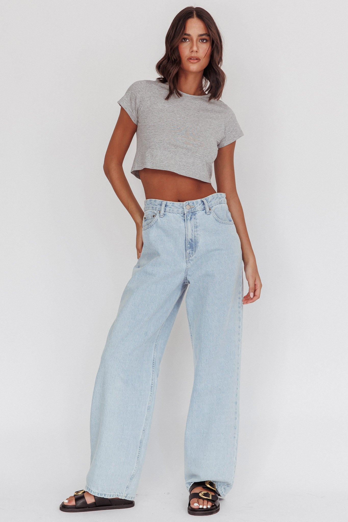 Olly Cropped Baby Tee Grey by Selfie Leslie Australia