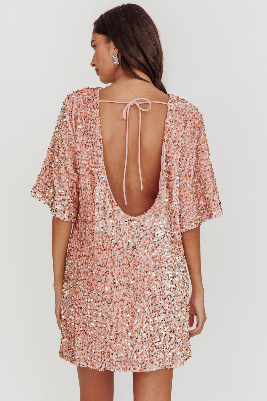 Miramar Backless Sequin Dress Baby Pink by Selfie Leslie Australia