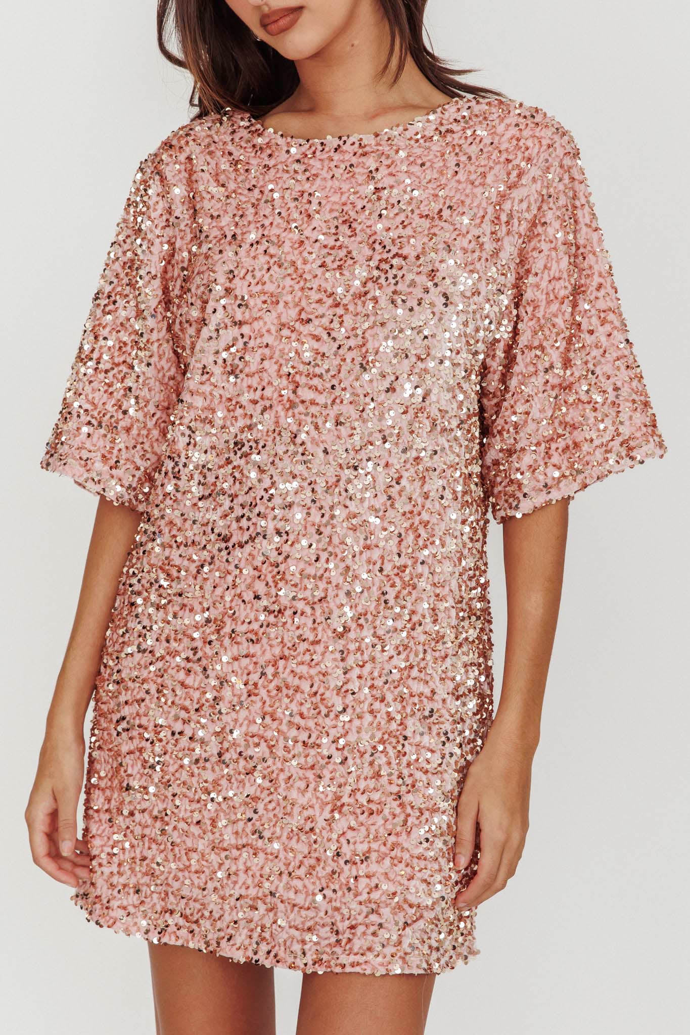 Miramar Backless Sequin Dress Baby Pink by Selfie Leslie Australia