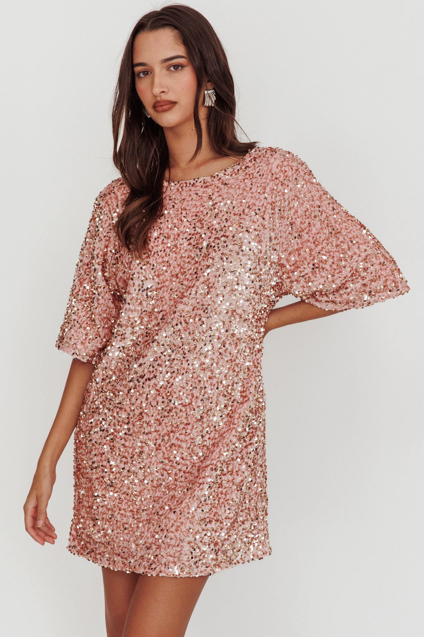 Miramar Backless Sequin Dress Baby Pink by Selfie Leslie Australia