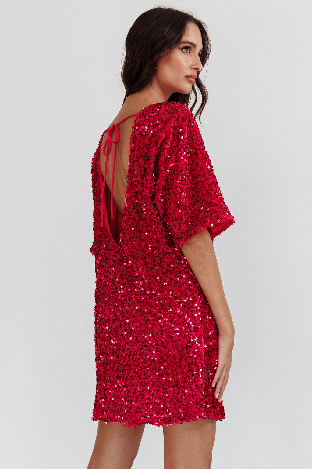 Miramar Backless Sequin Dress Fuchsia by Selfie Leslie Australia