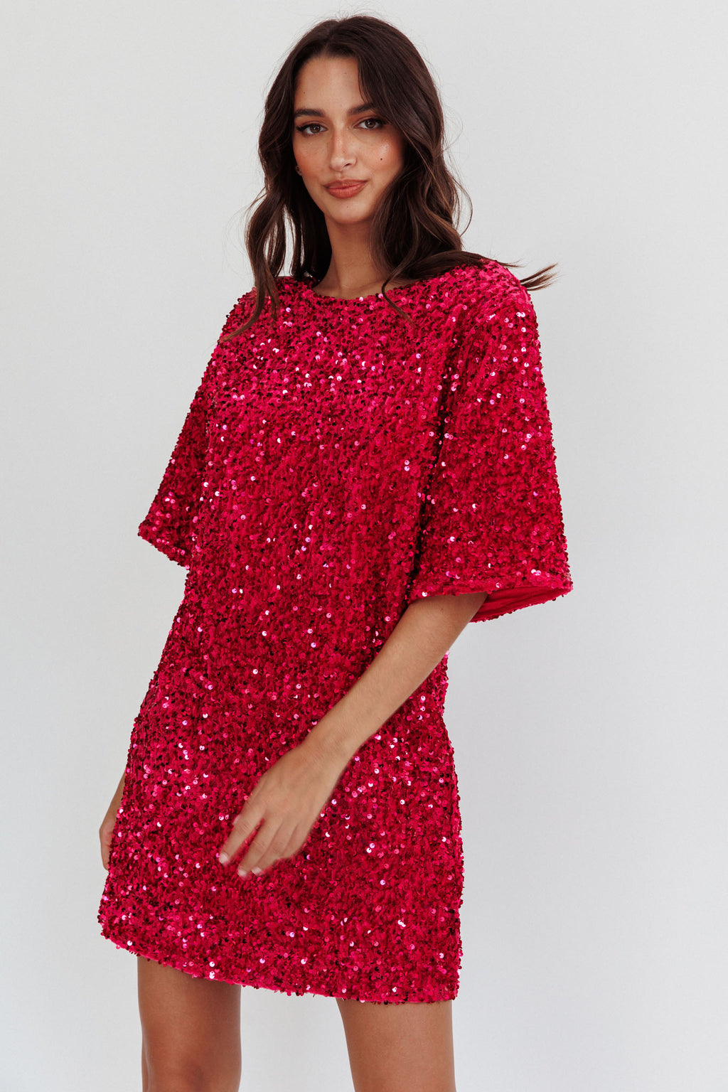 Miramar Backless Sequin Dress Fuchsia by Selfie Leslie Australia
