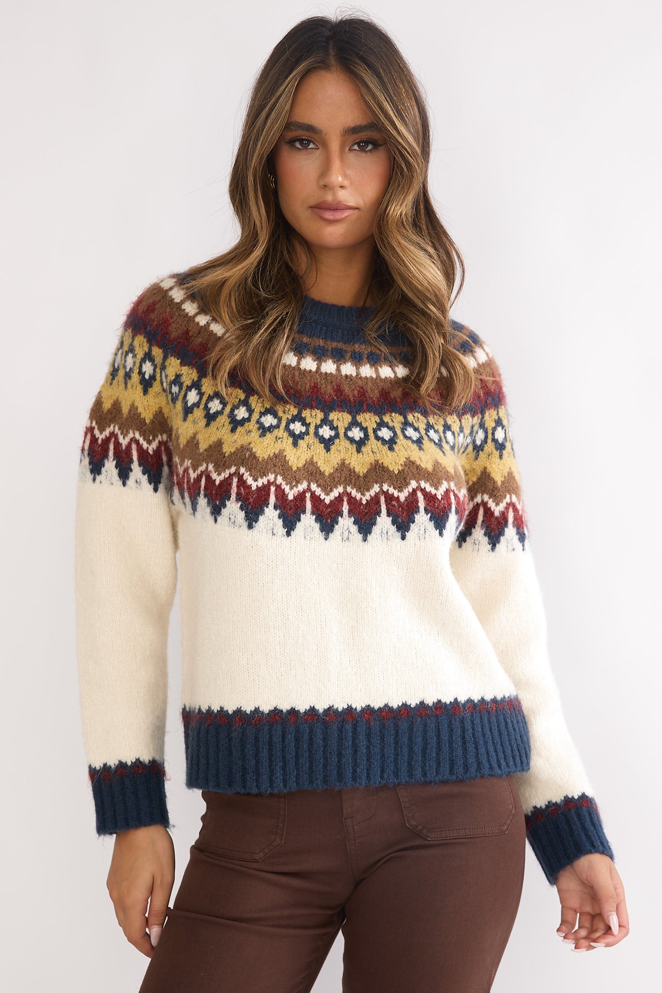 Irelia Long Sleeve Knit Top Ivory Multi by Selfie Leslie Australia