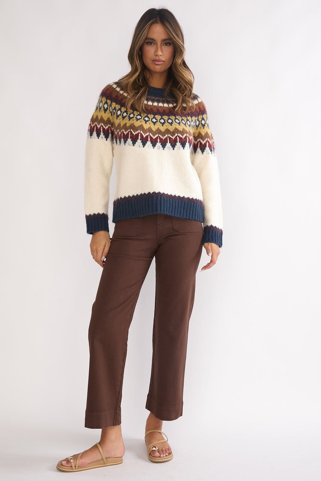 Irelia Long Sleeve Knit Top Ivory Multi by Selfie Leslie Australia