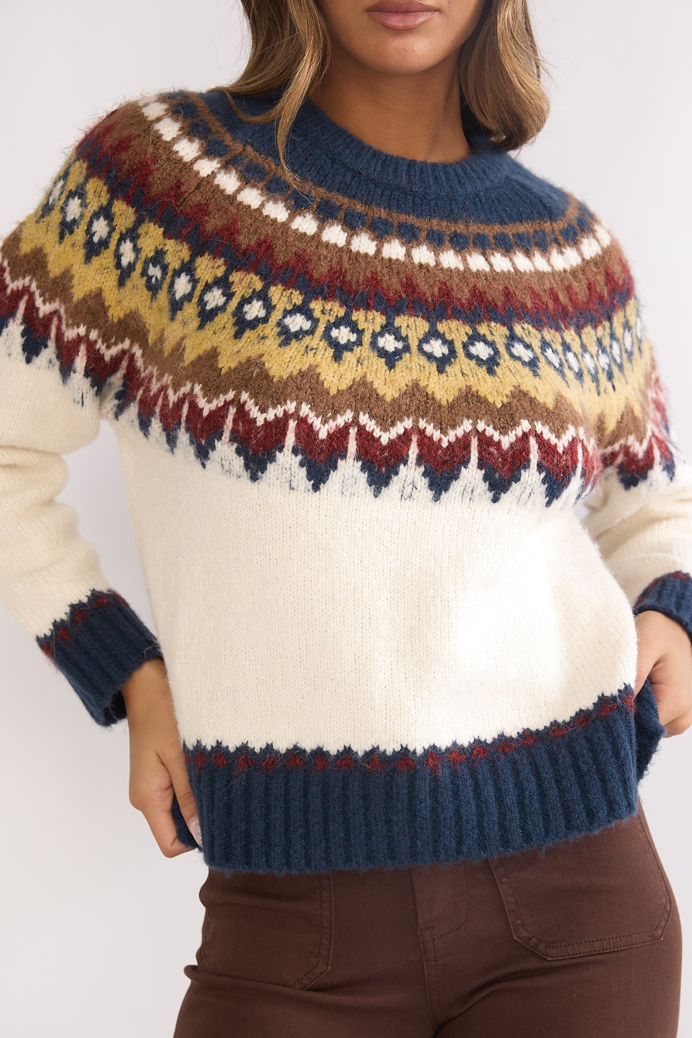 Irelia Long Sleeve Knit Top Ivory Multi by Selfie Leslie Australia