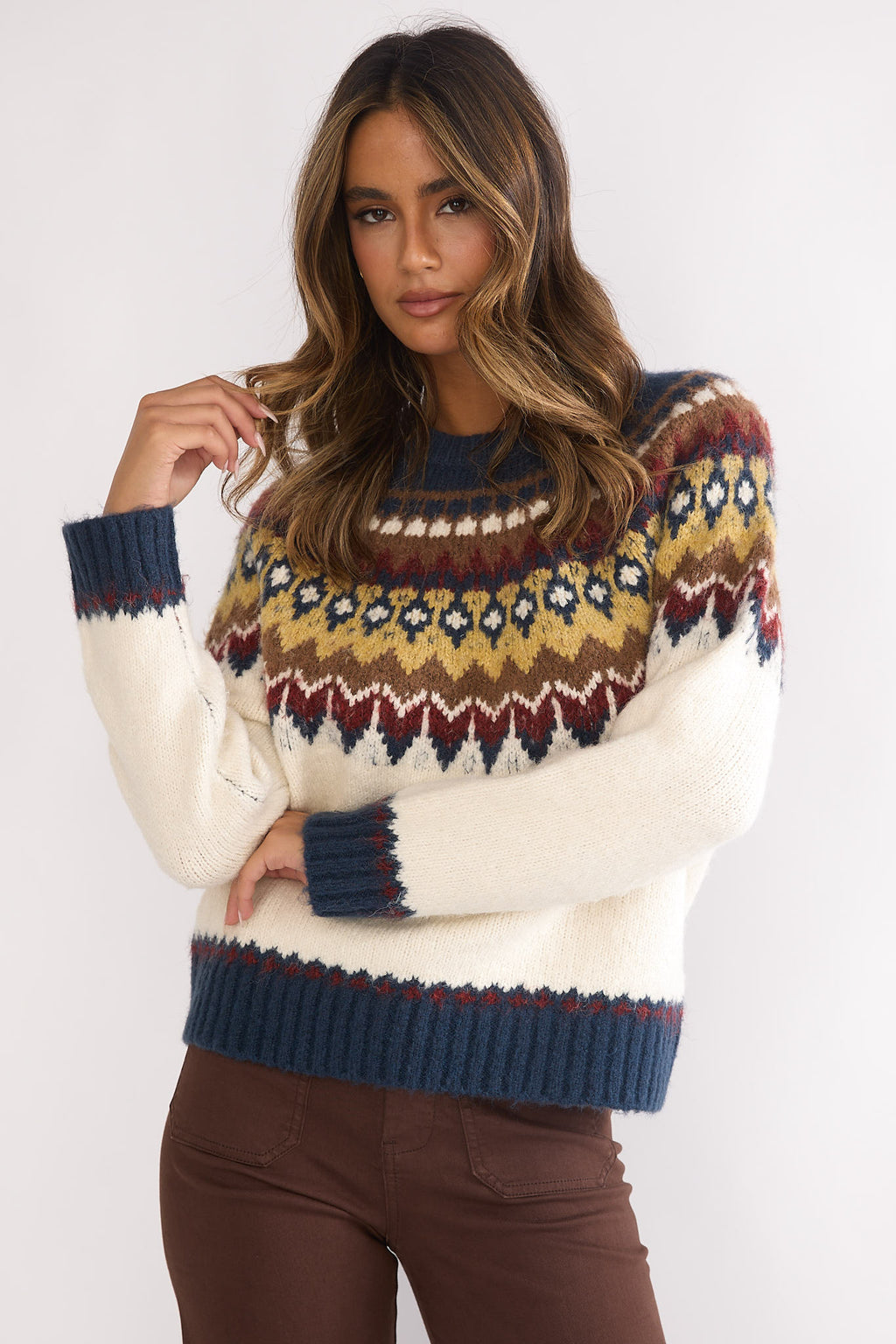 Irelia Long Sleeve Knit Top Ivory Multi by Selfie Leslie Australia