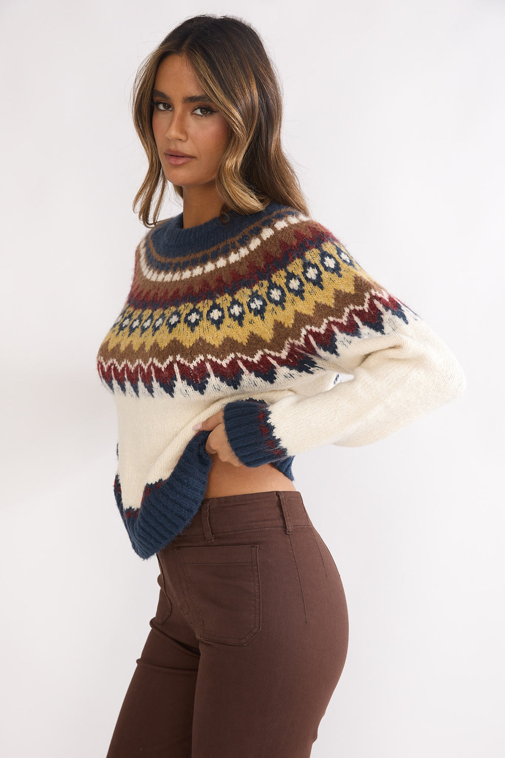 Irelia Long Sleeve Knit Top Ivory Multi by Selfie Leslie Australia
