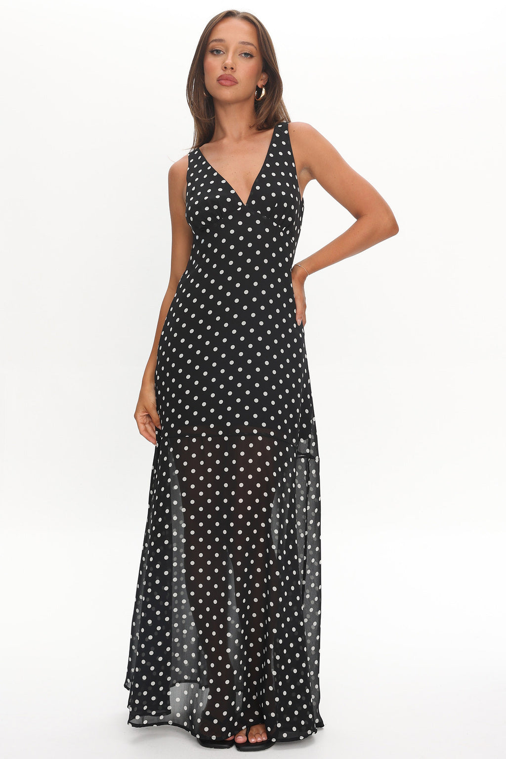 Rosewood V-Neckline Maxi Dress Polka Dot Black by Selfie Leslie Australia