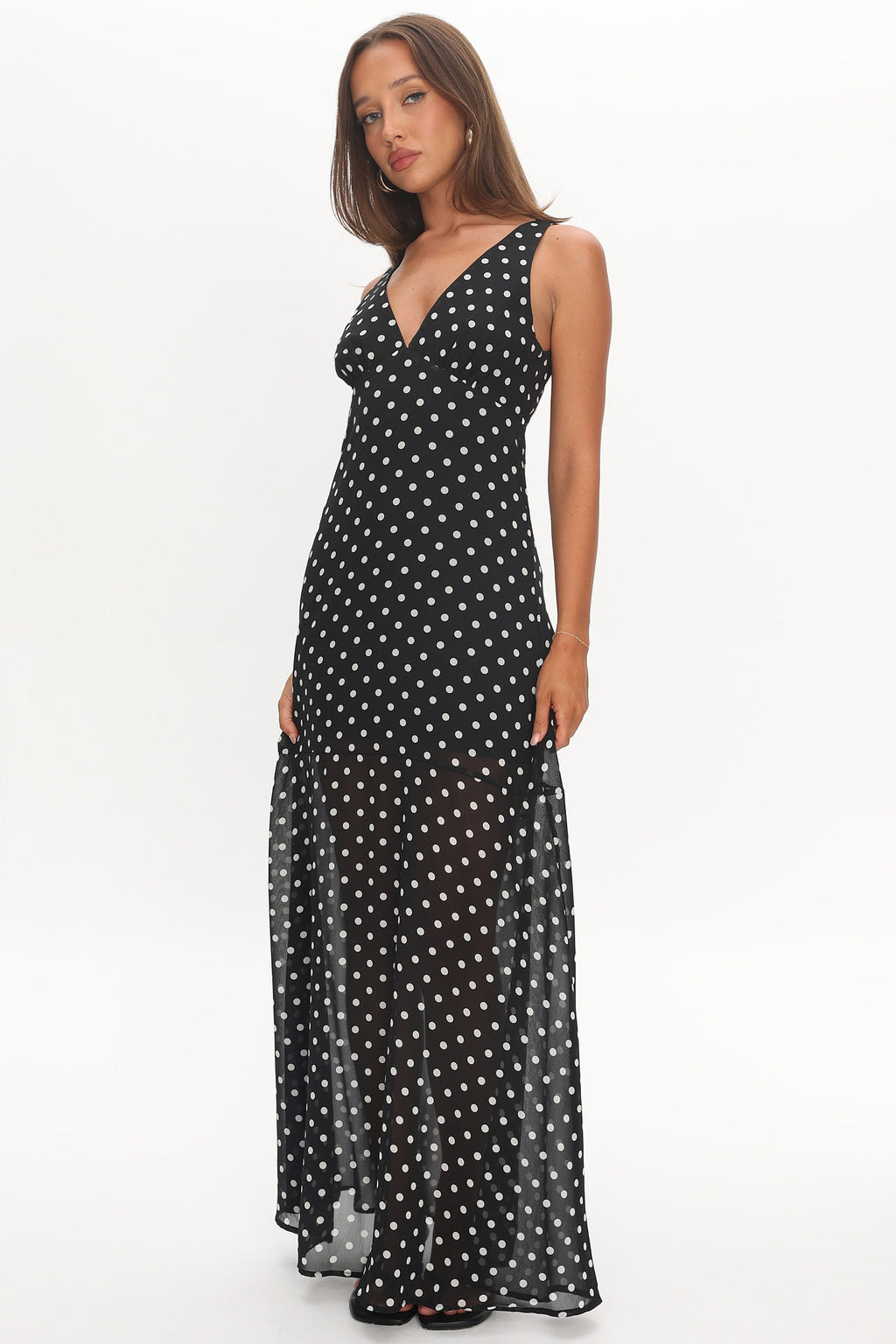 Rosewood V-Neckline Maxi Dress Polka Dot Black by Selfie Leslie Australia